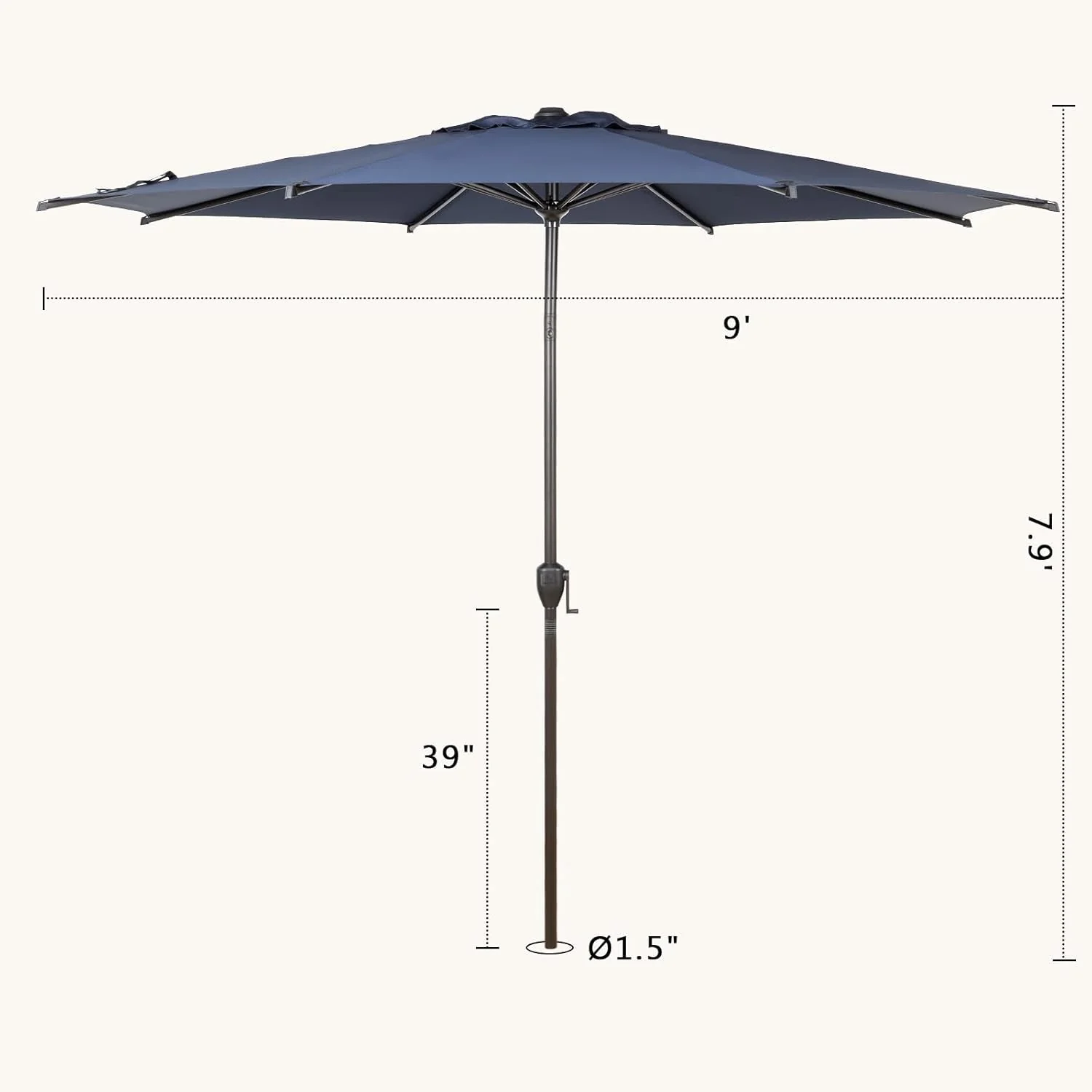 9Ft Lyon Outdoor Patio Umbrella Dark Blue Garden Shade by ShipItFurniture - Image 2