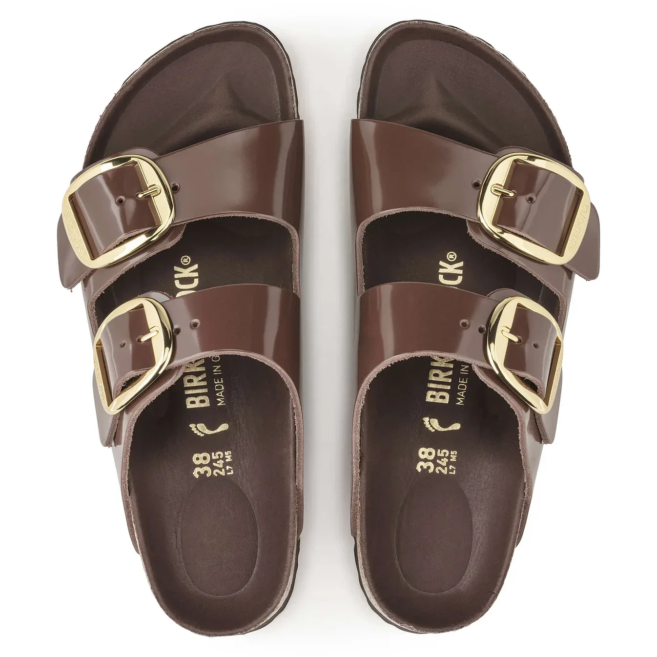 Birkenstock Unisex Arizona Big Buckle Natural Leather Patent High Shine Chocolate - Image 2