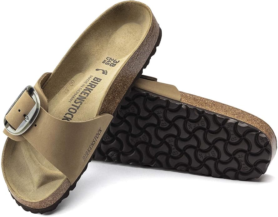 Birkenstock Unisex Madrid Big Buckle Nubuck Leather Patent High Shine Mud Green - Image 2