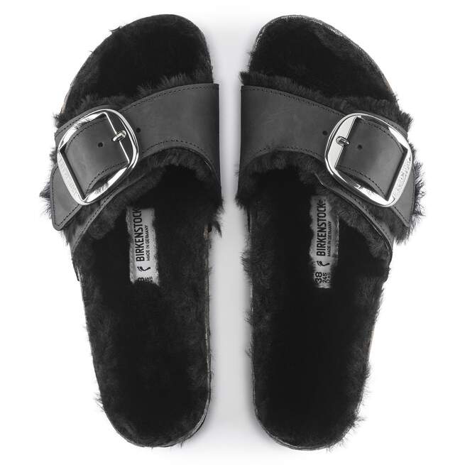 Birkenstock Unisex Madrid Big Buckle Shearling Natural Leather Black - Image 2