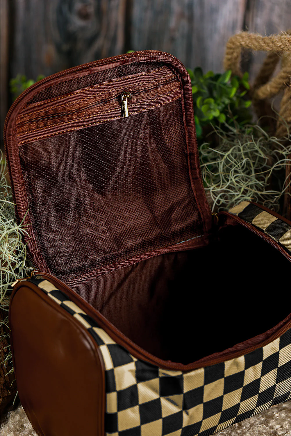 Black Checkered Zipper Makeup Bags by Threaded Pear - Image 6
