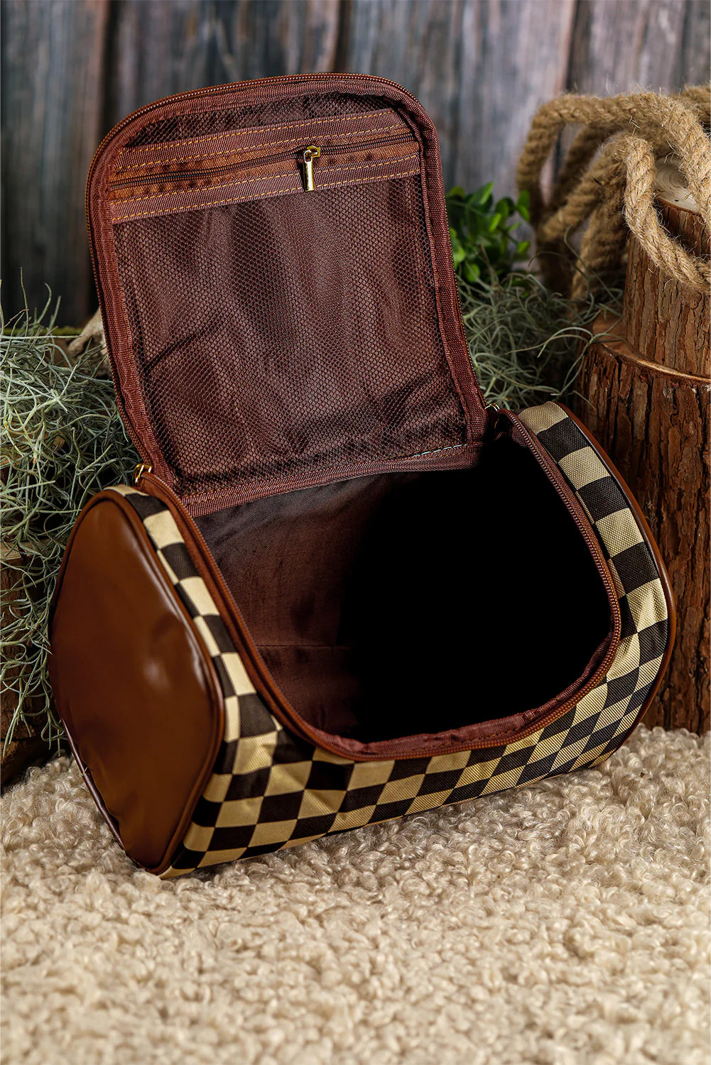 Black Checkered Zipper Makeup Bags by Threaded Pear - Image 7