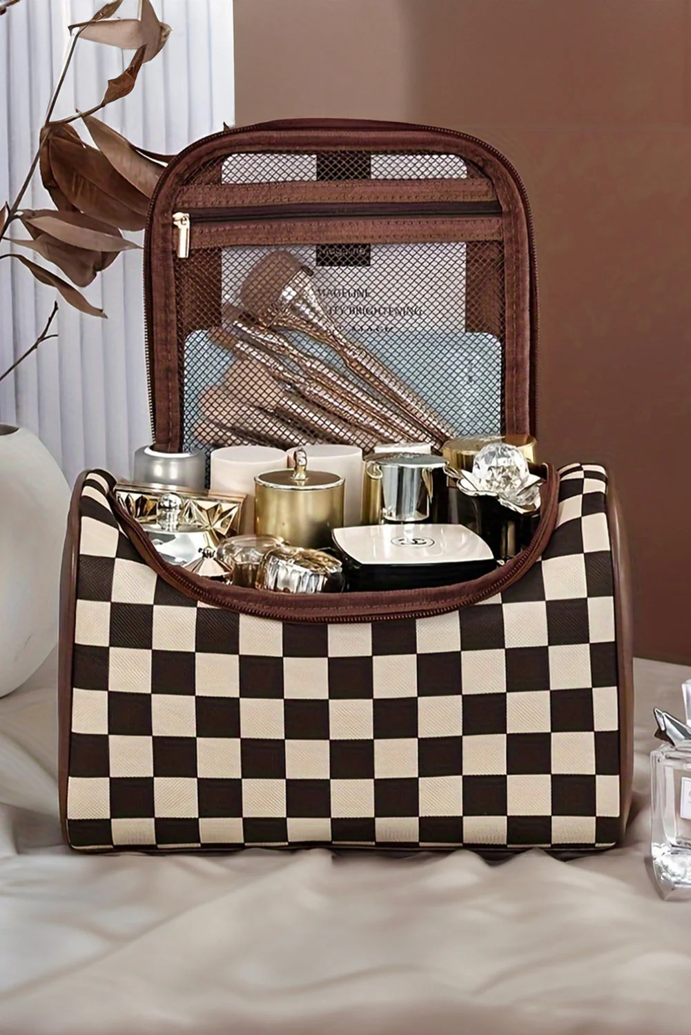 Black Checkered Zipper Makeup Bags by Threaded Pear - Image 9