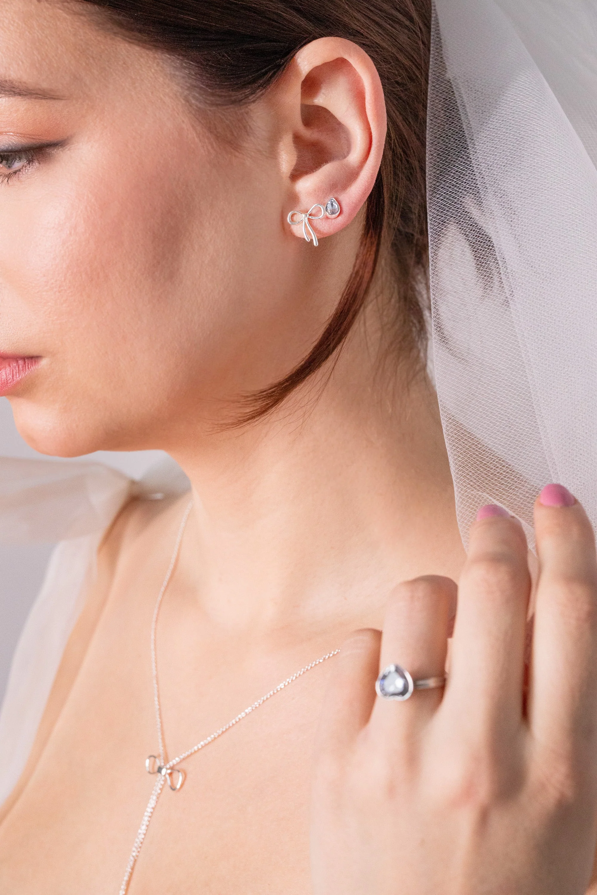 Bow & Teardrop Stud Earring Set - Image 2