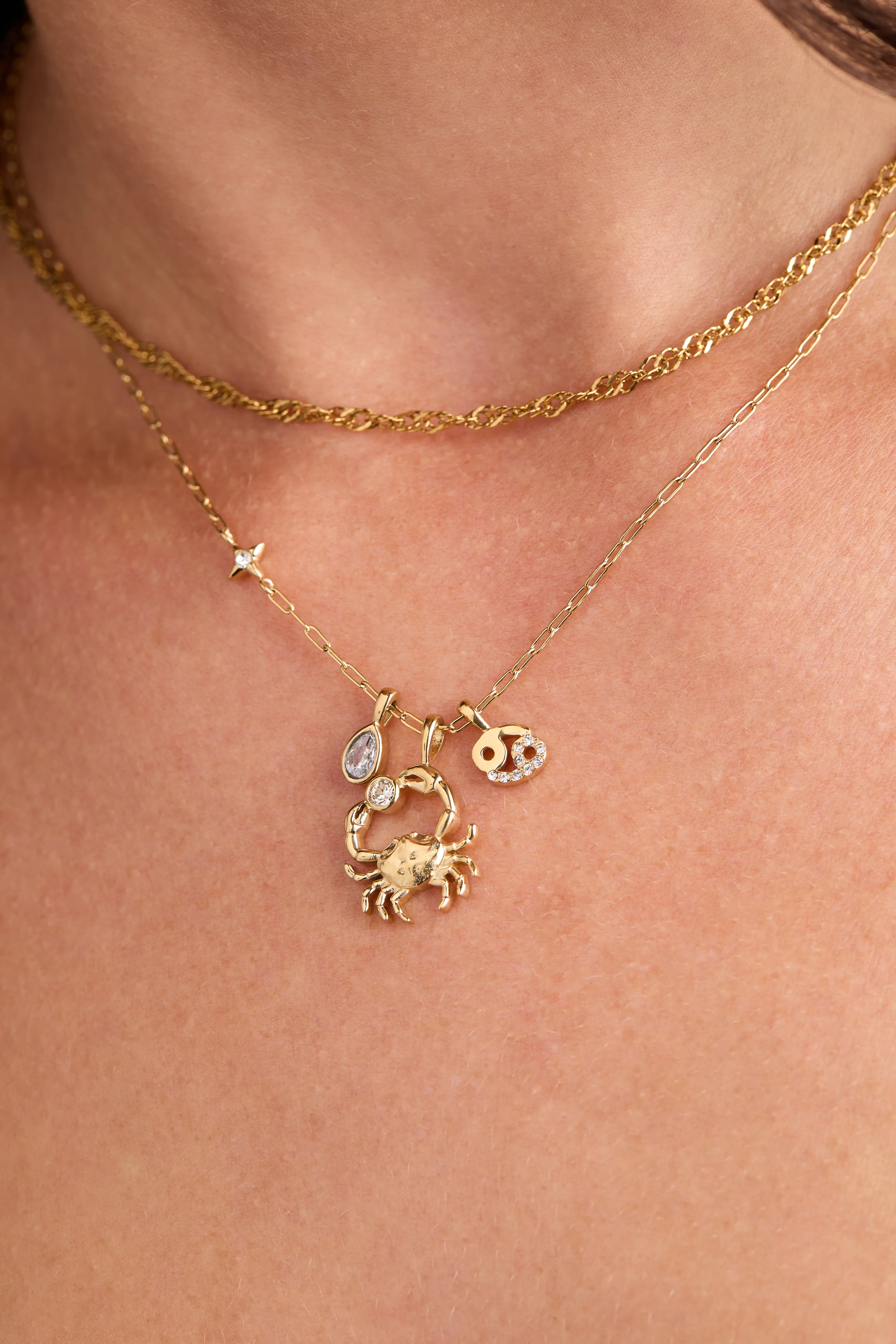Cancer Zodiac Charm Cluster Necklace - Image 2