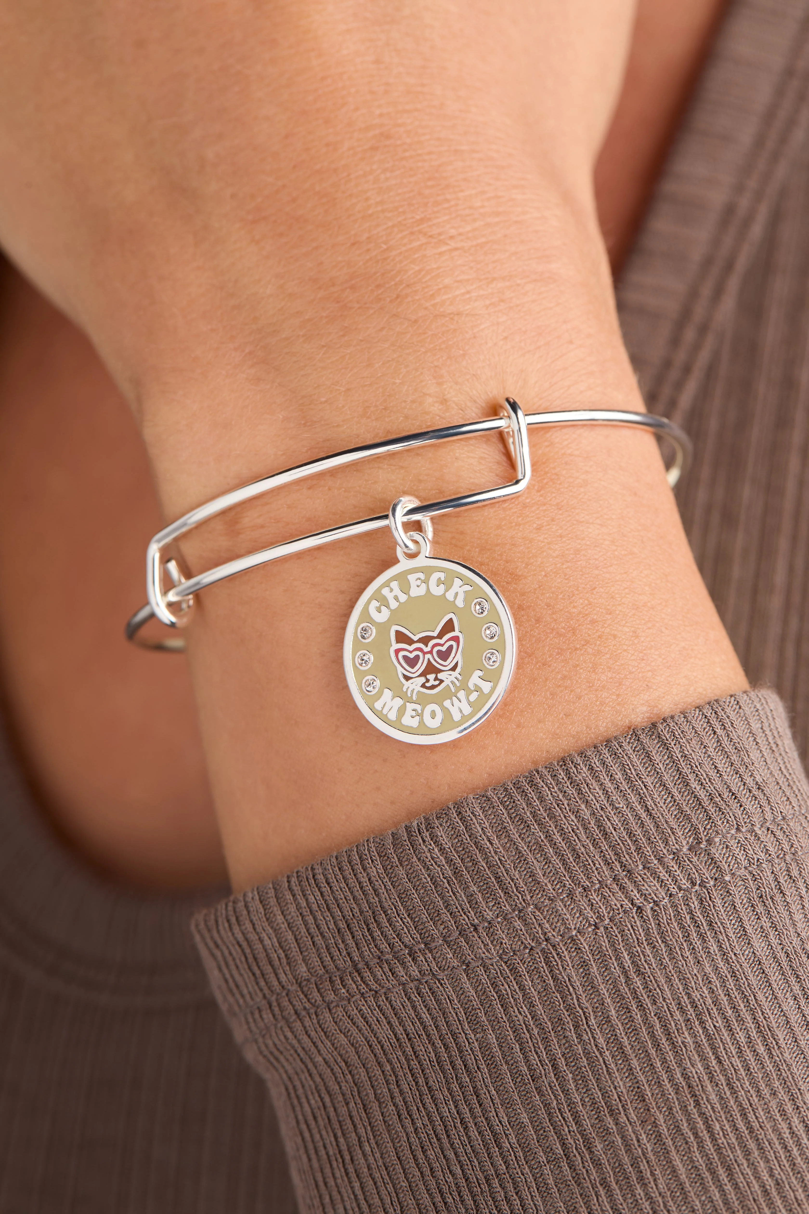 'Check Meow-T' Cat Charm Bangle - Image 2