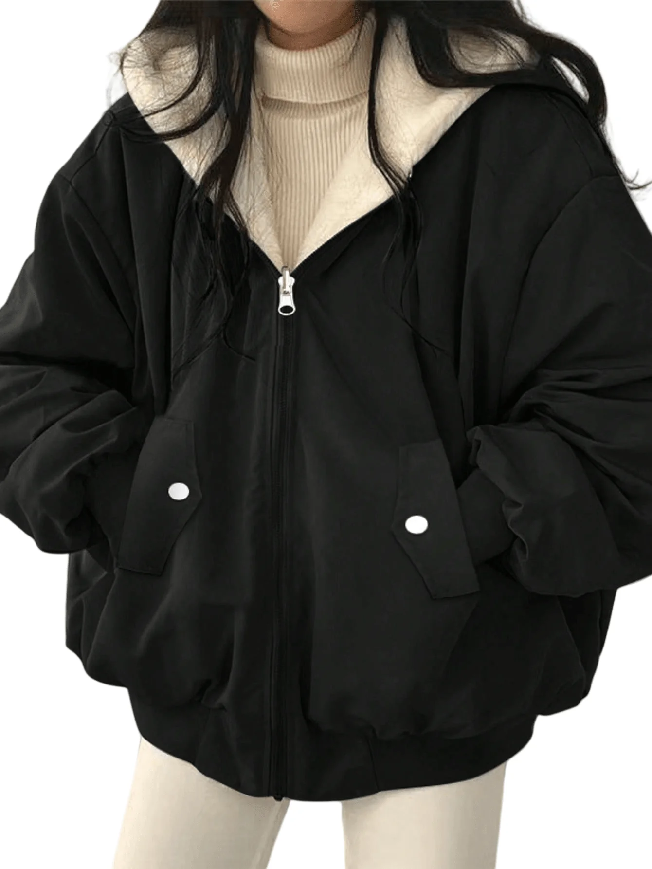 Chic YC Women' Oversized Fleece-Lined Hooded Puffer Jacket Winter Casual Reversible Warm Coat - Image 4