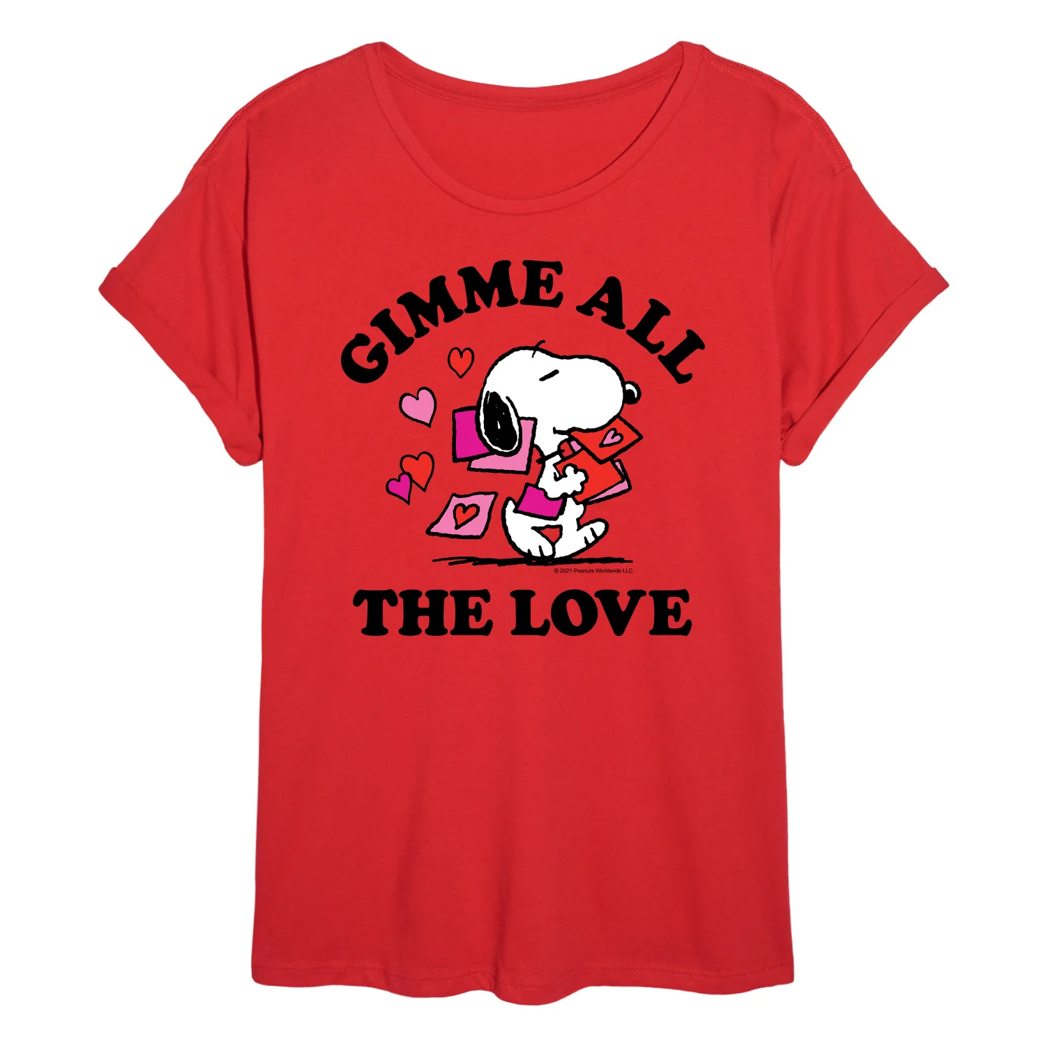 Peanuts - Gimme All the Love - Juniors Oversized Graphic T-Shirt