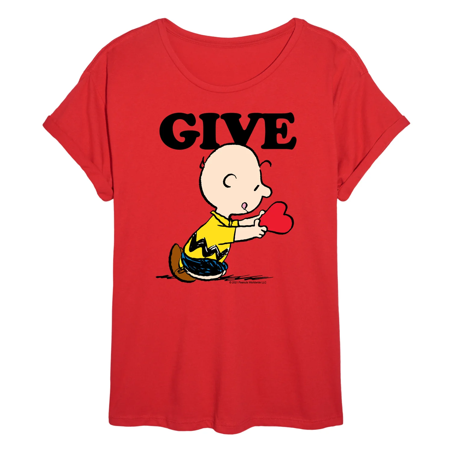 Peanuts - Give - Juniors Oversized Graphic T-Shirt