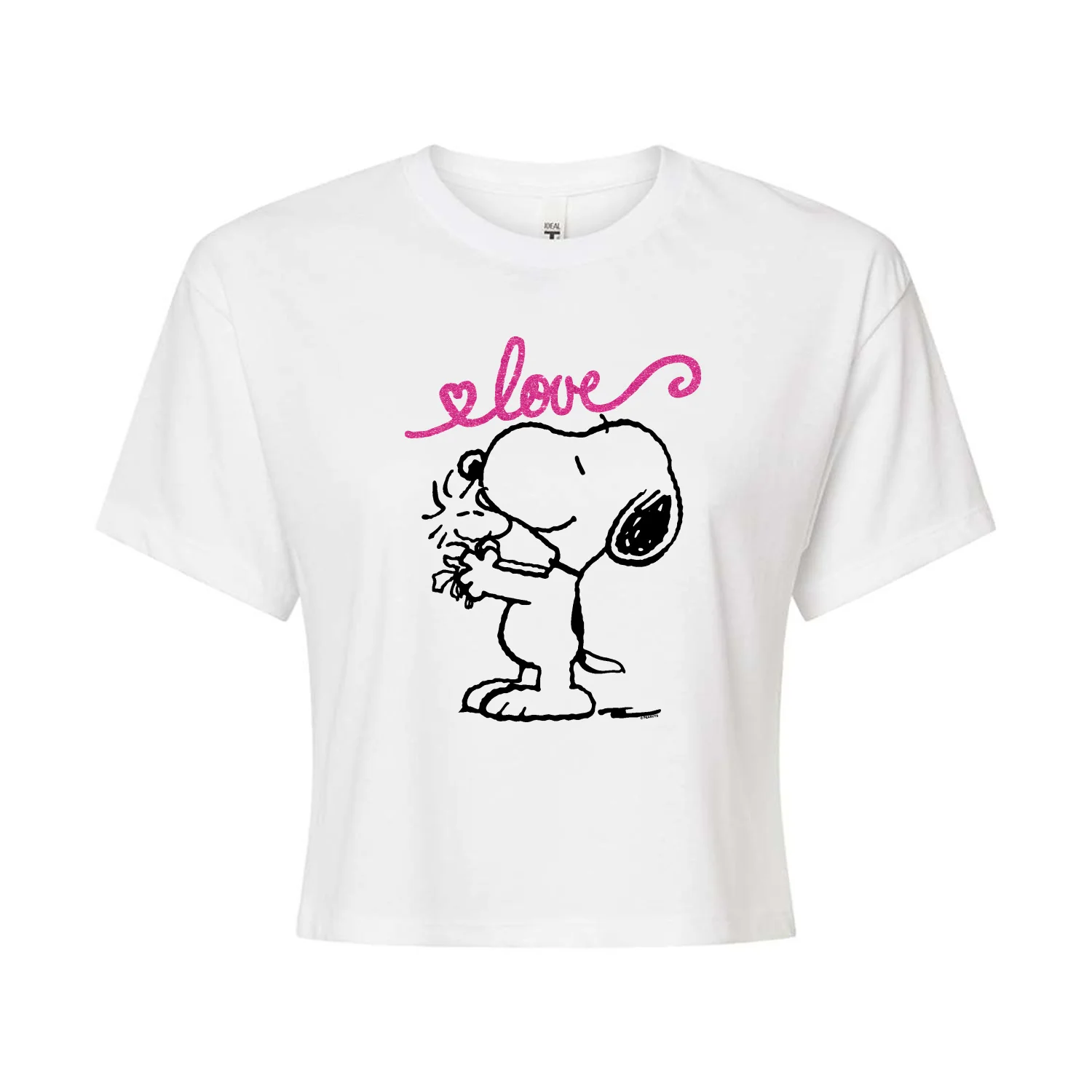 Peanuts - Love Snoopy and Woodstock - Juniors Cropped Graphic T-Shirt