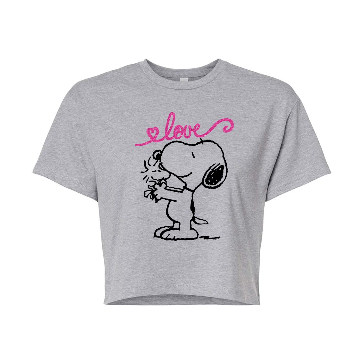 Peanuts - Love Snoopy and Woodstock - Juniors Cropped Graphic T-Shirt - Image 2