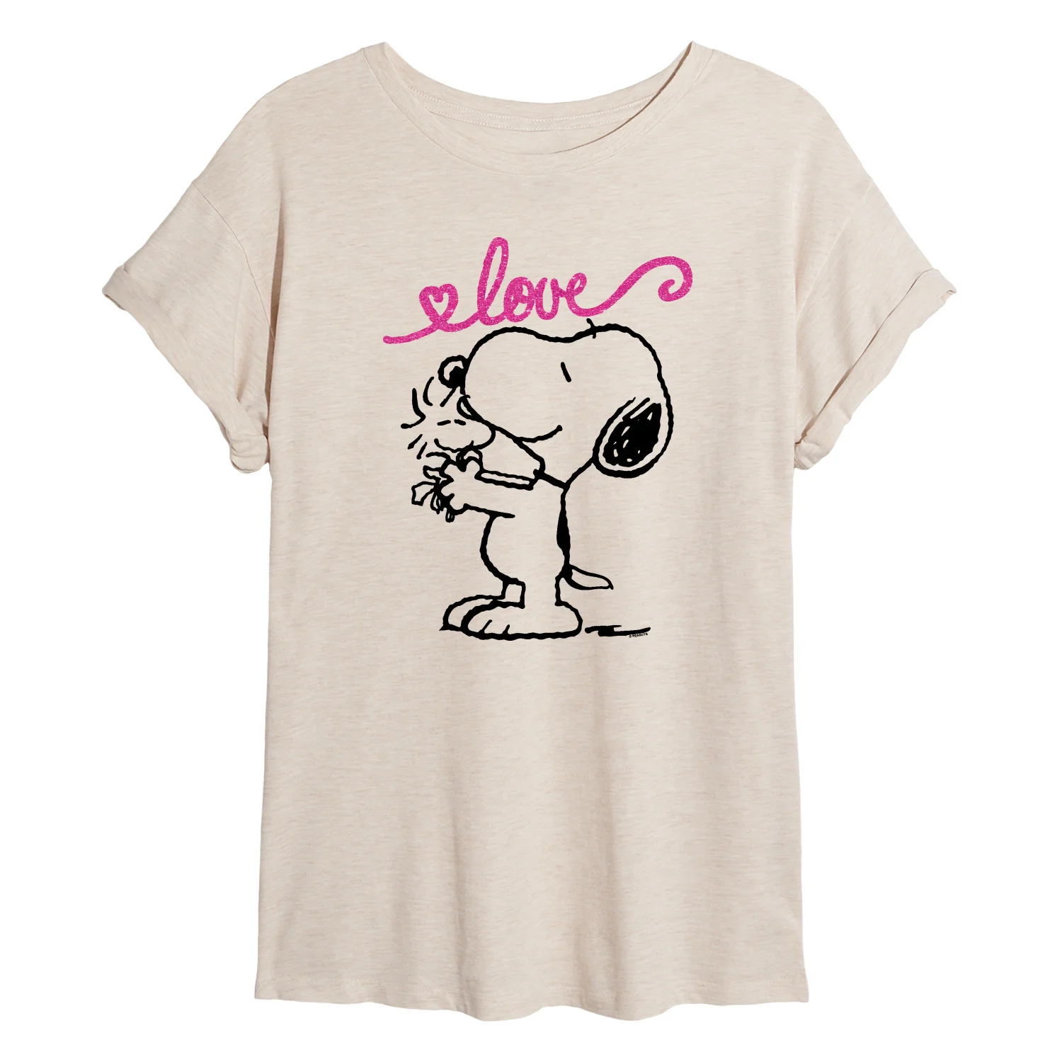 Peanuts - Love Snoopy and Woodstock - Juniors Oversized Graphic T-Shirt - Image 2