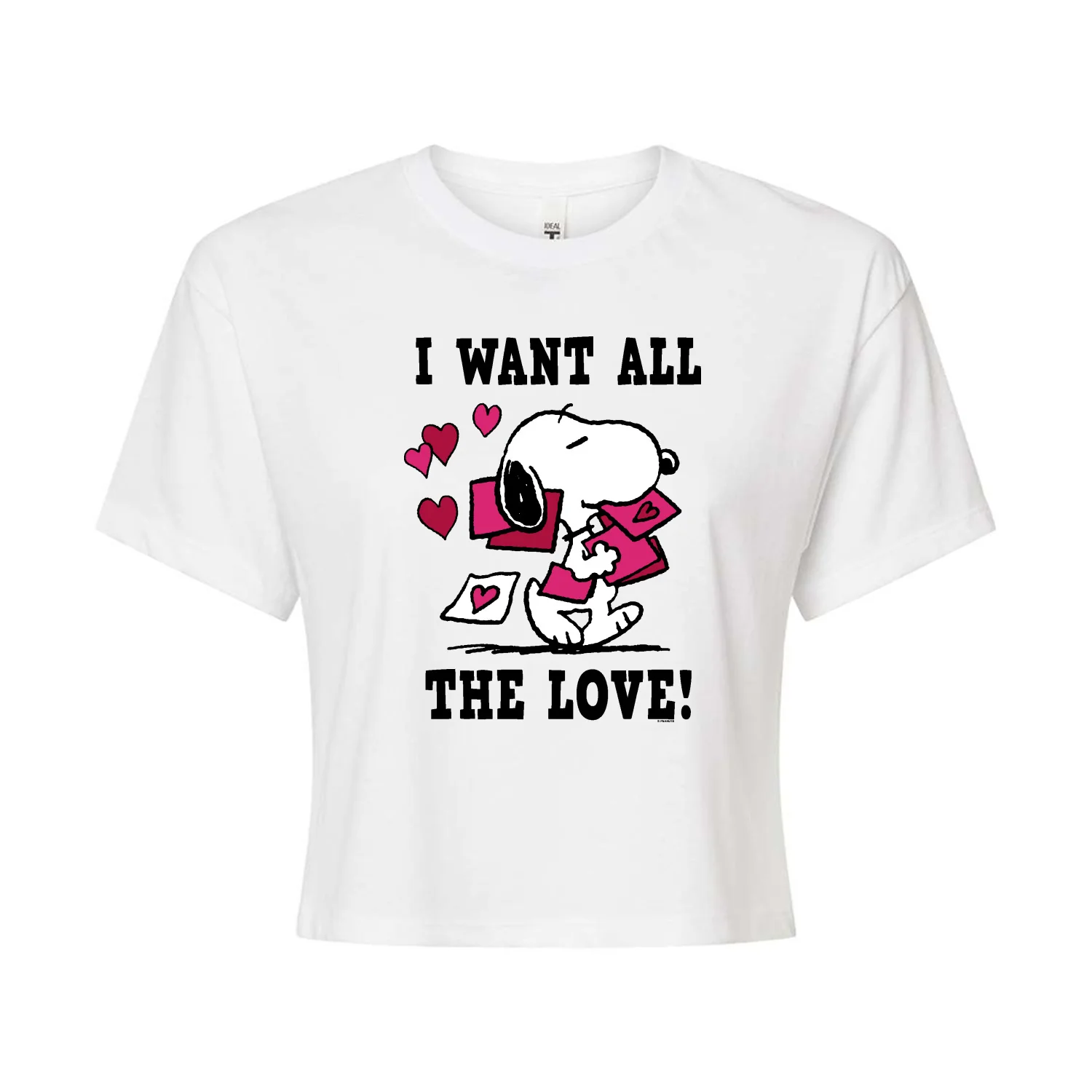 Peanuts - I Want All the Love! - Juniors Cropped Graphic T-Shirt