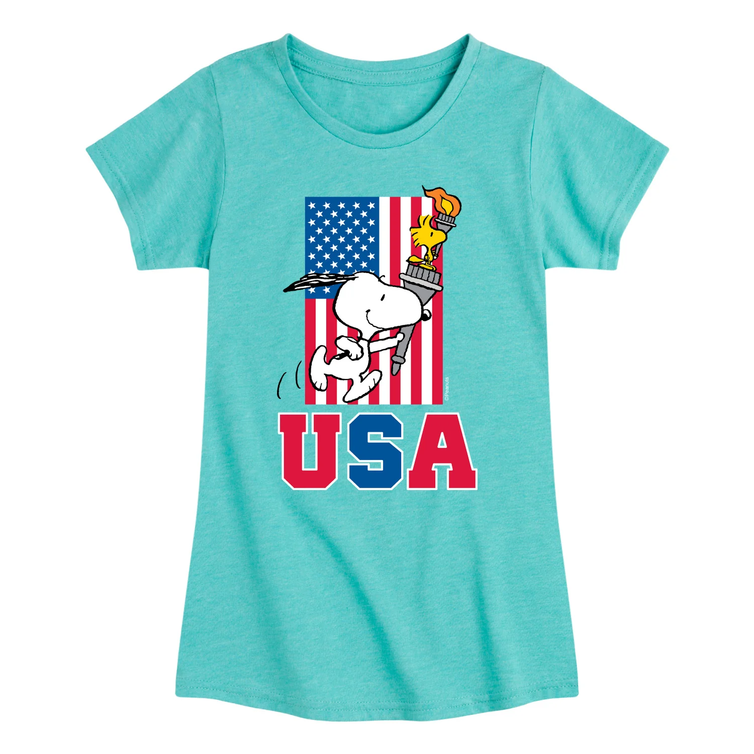 Peanuts - USA Torch - Youth Girls Fitted Short Sleeve T-Shirt