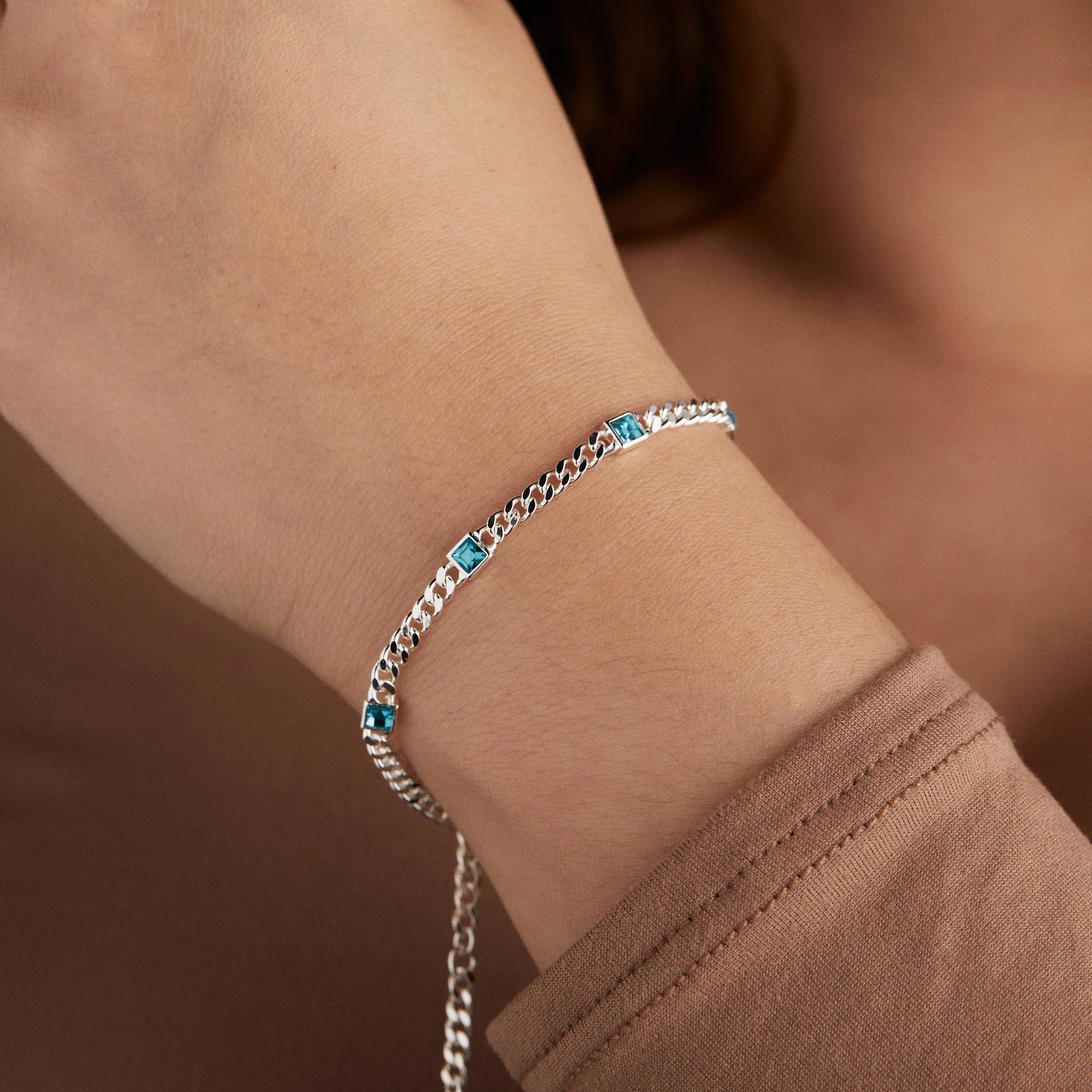 December Birthstone Blue Zircon Curb Chain Bracelet - Image 3