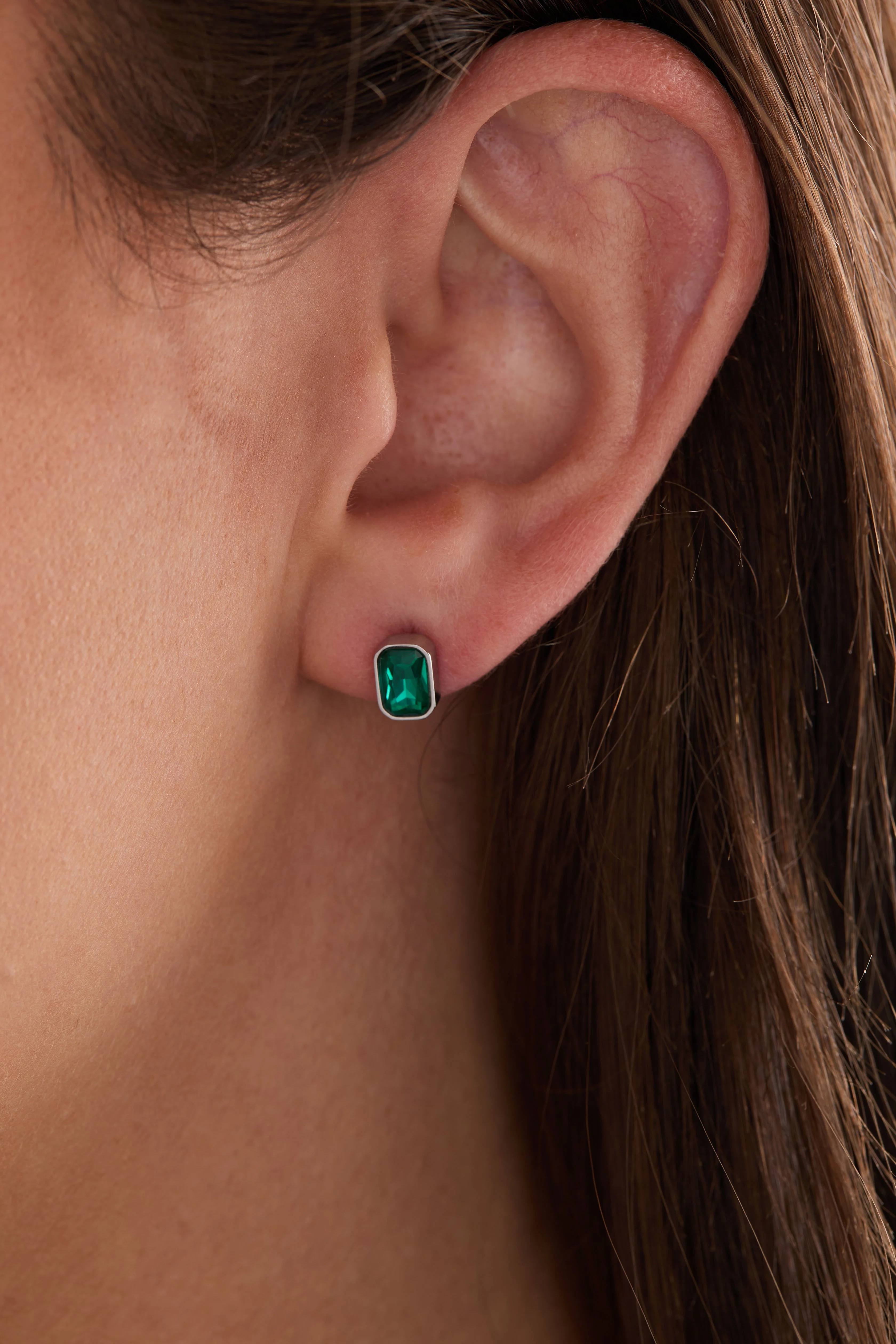 December Emerald-Cut Birthstone Stud Earrings - Image 6