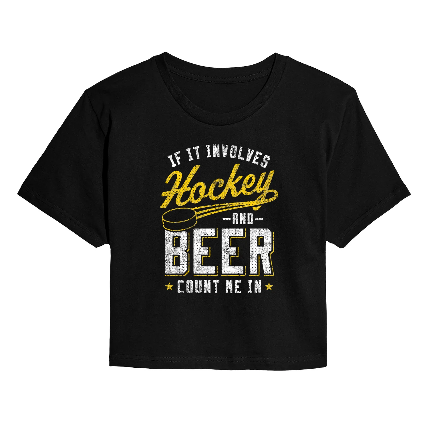 Instant Message - Hockey And Beer Count Me In - Juniors Cropped Graphic T-Shirt