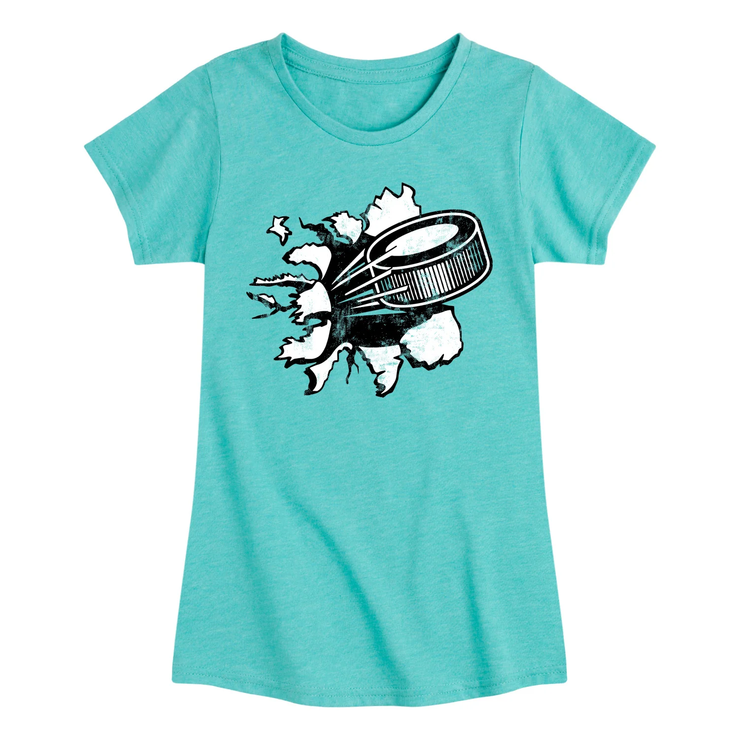 Instant Message - Hockey Puck Shirt Tear - Youth Girls Fitted Short Sleeve T-Shirt