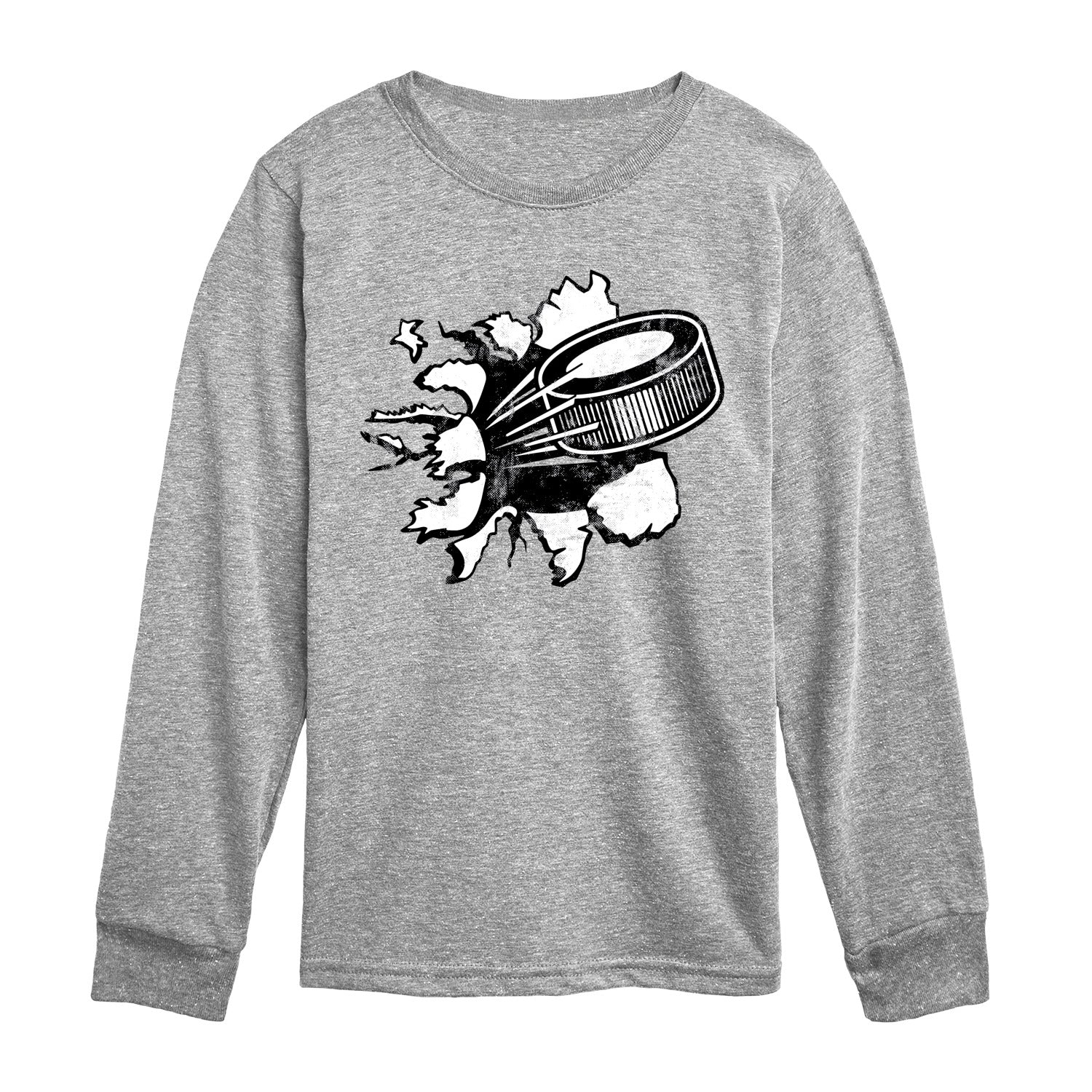 Instant Message - Hockey Puck Shirt Tear - Youth Boys Long Sleeve Graphic T-Shirt