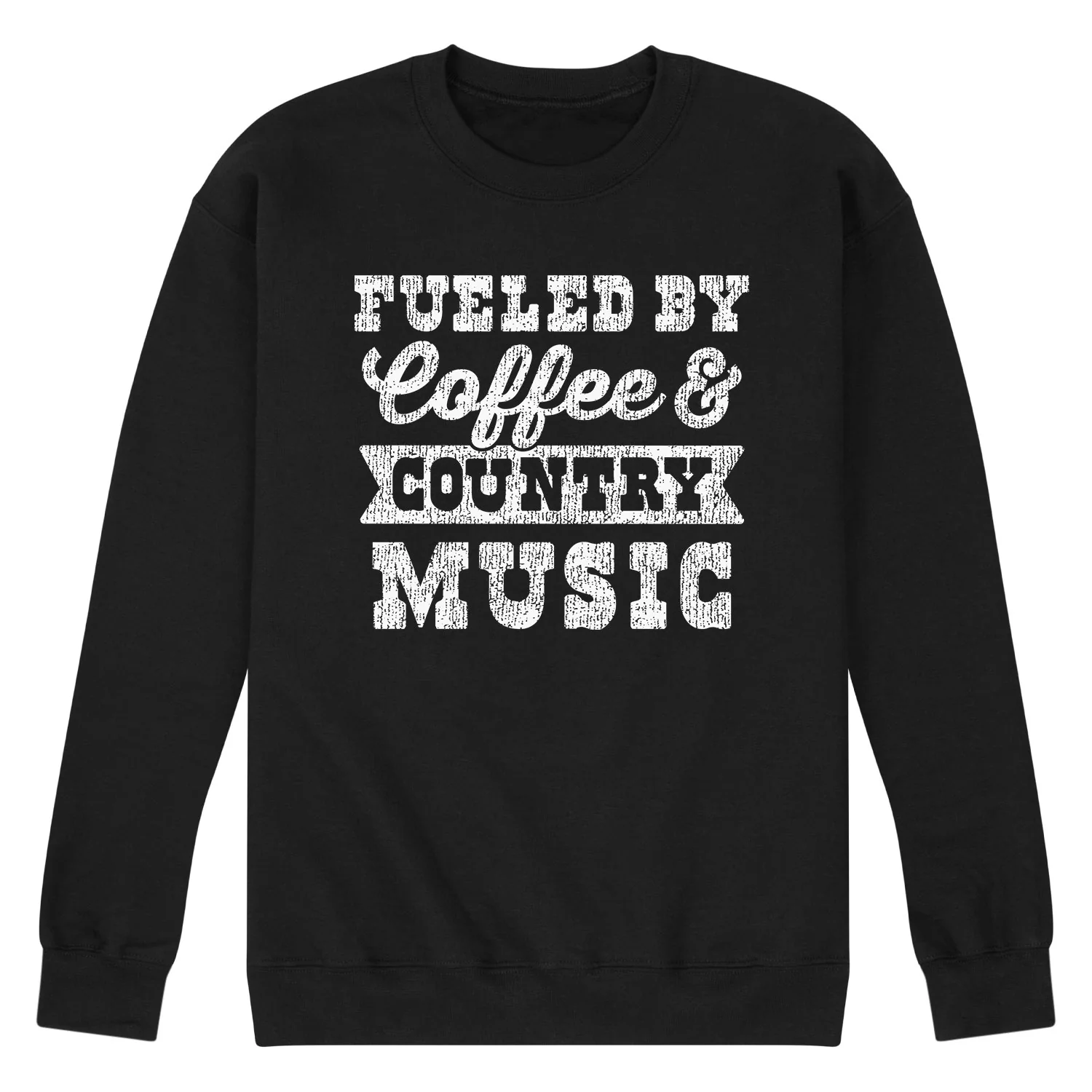 Instant Message - Fueled by Coffee and Country Music - Men's Long Sleeve Crew Fleece Sweatshirt