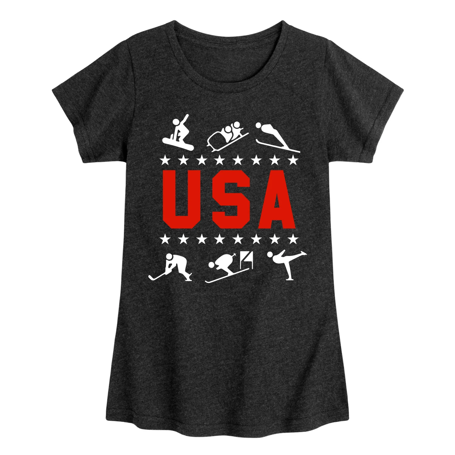 Instant Message - USA Winter Sport Icons - Youth Girls Fitted Short Sleeve T-Shirt - Image 2