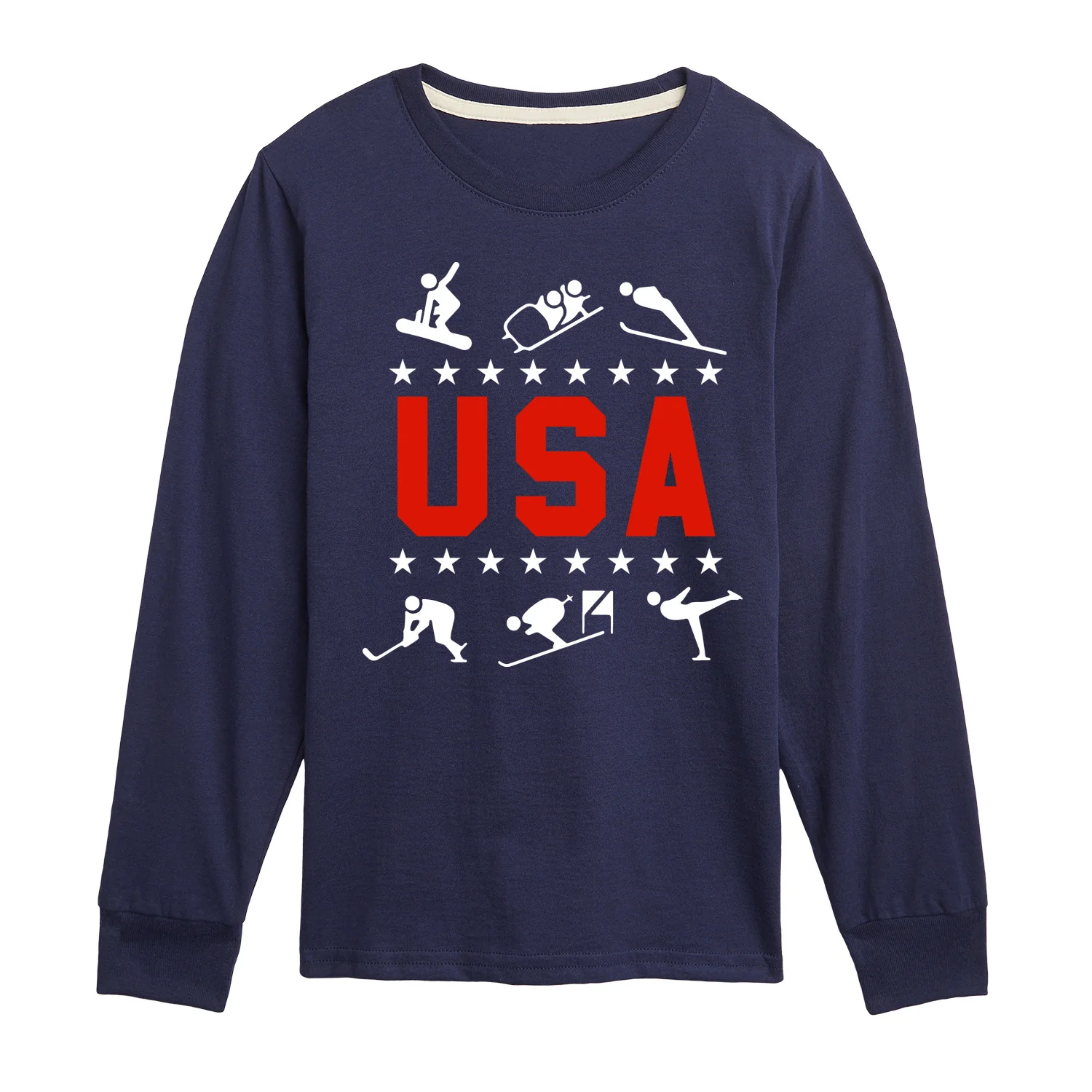 Instant Message - USA Winter Sport Icons - Youth Boys Long Sleeve Graphic T-Shirt