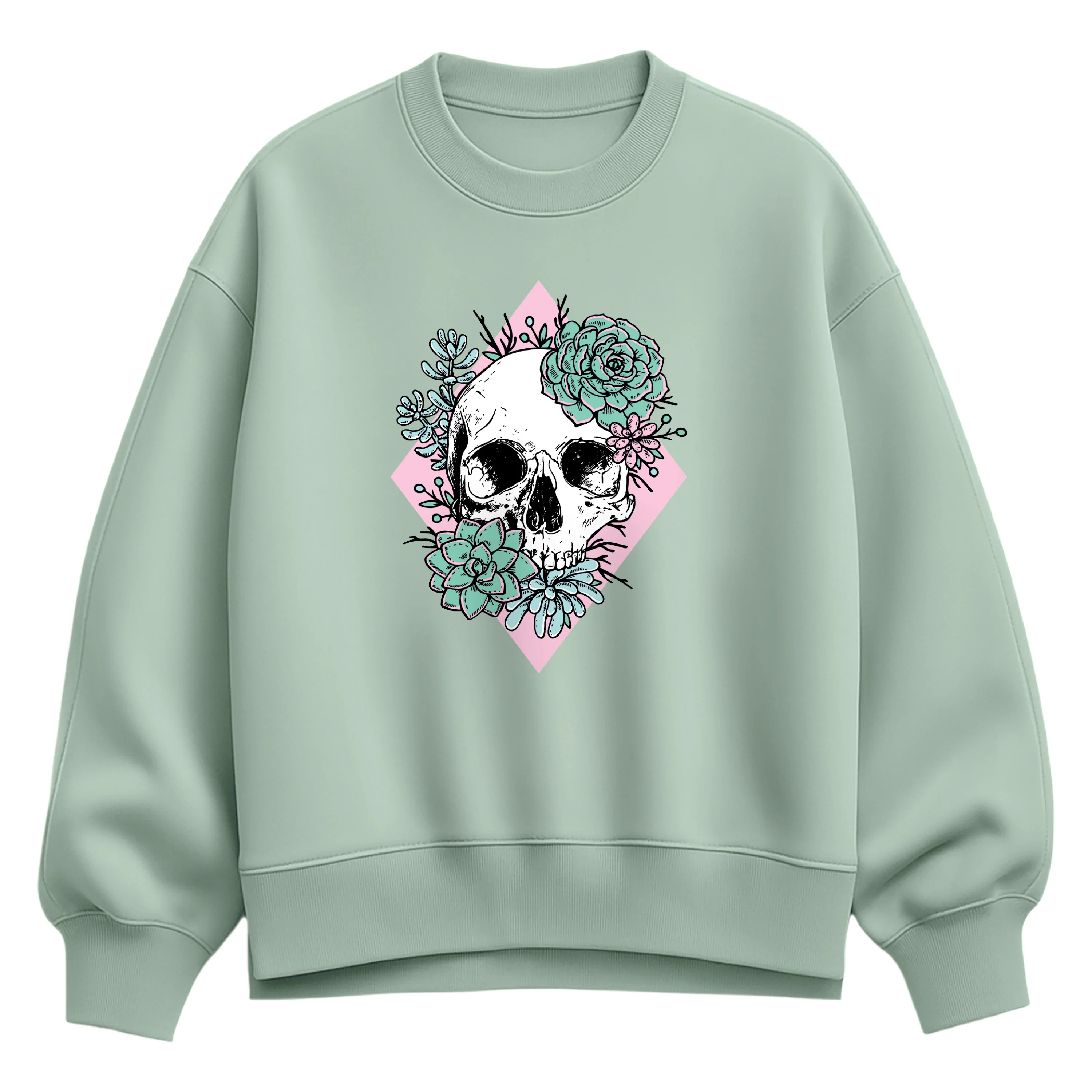 Instant Message - Succulent Skull - Women's Oversized Fleece Crew Sweatshirt