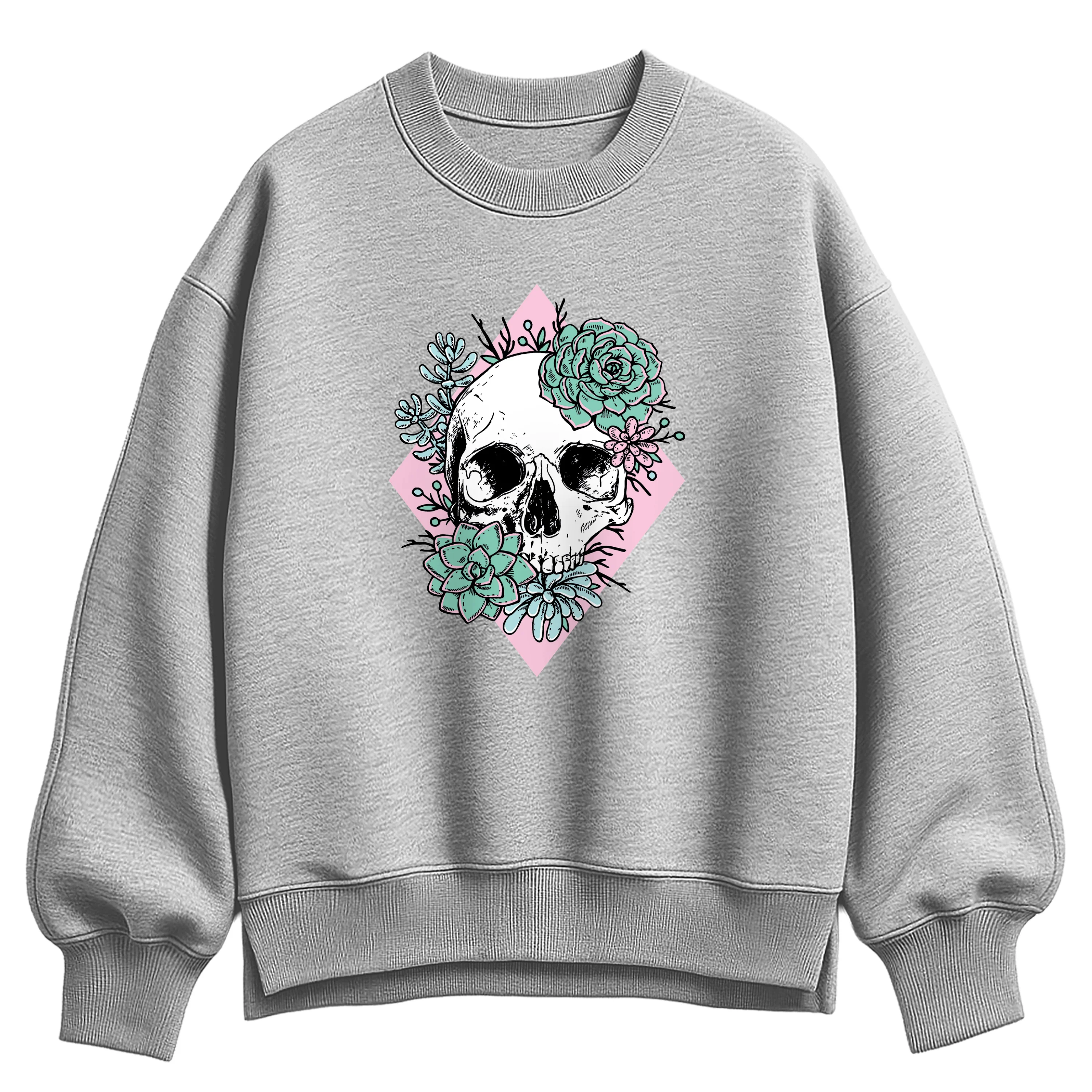 Instant Message - Succulent Skull - Women's Oversized Fleece Crew Sweatshirt - Image 2