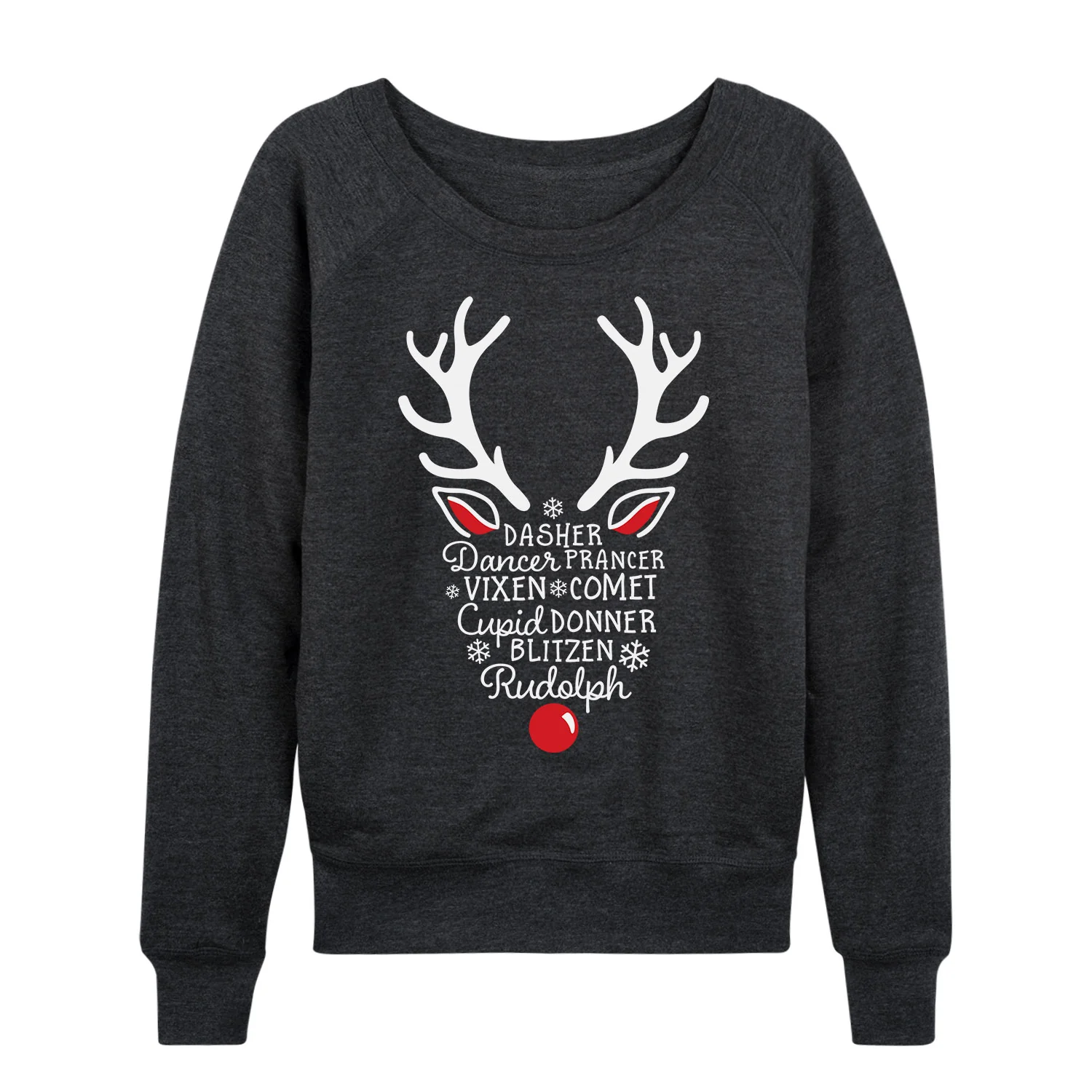 Instant Message - Silhouette Reindeer Names - Women's French Terry Long Sleeve Pullover