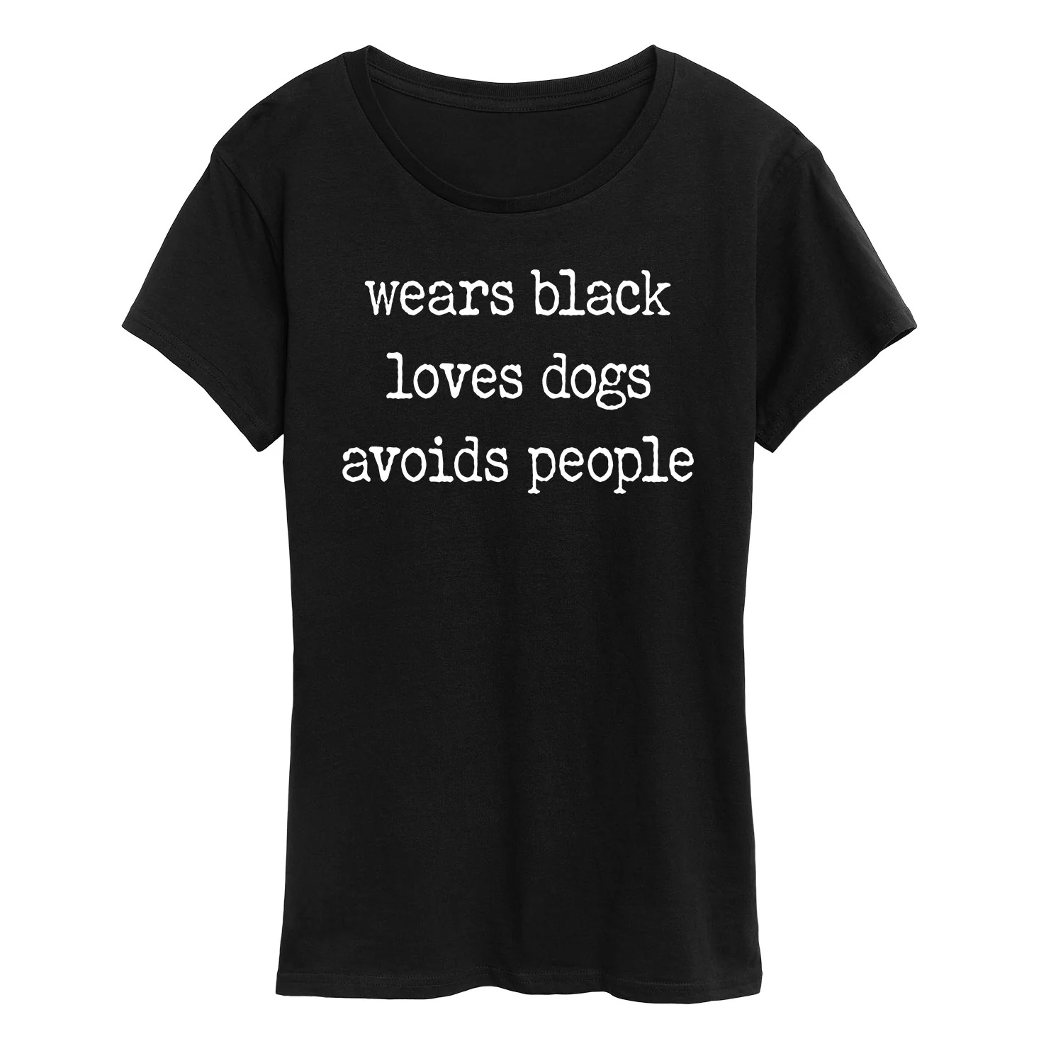 Instant Message - Wears Black Loves Dogs Avoids People - Women's Short Sleeve Graphic T-Shirt