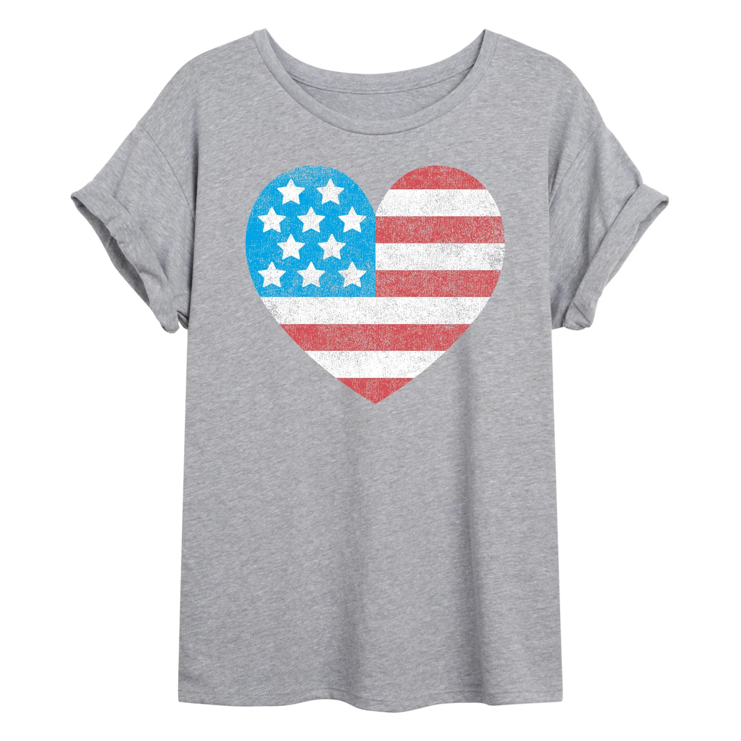 Instant Message - USA Flag Heart - Juniors Oversized Graphic T-Shirt