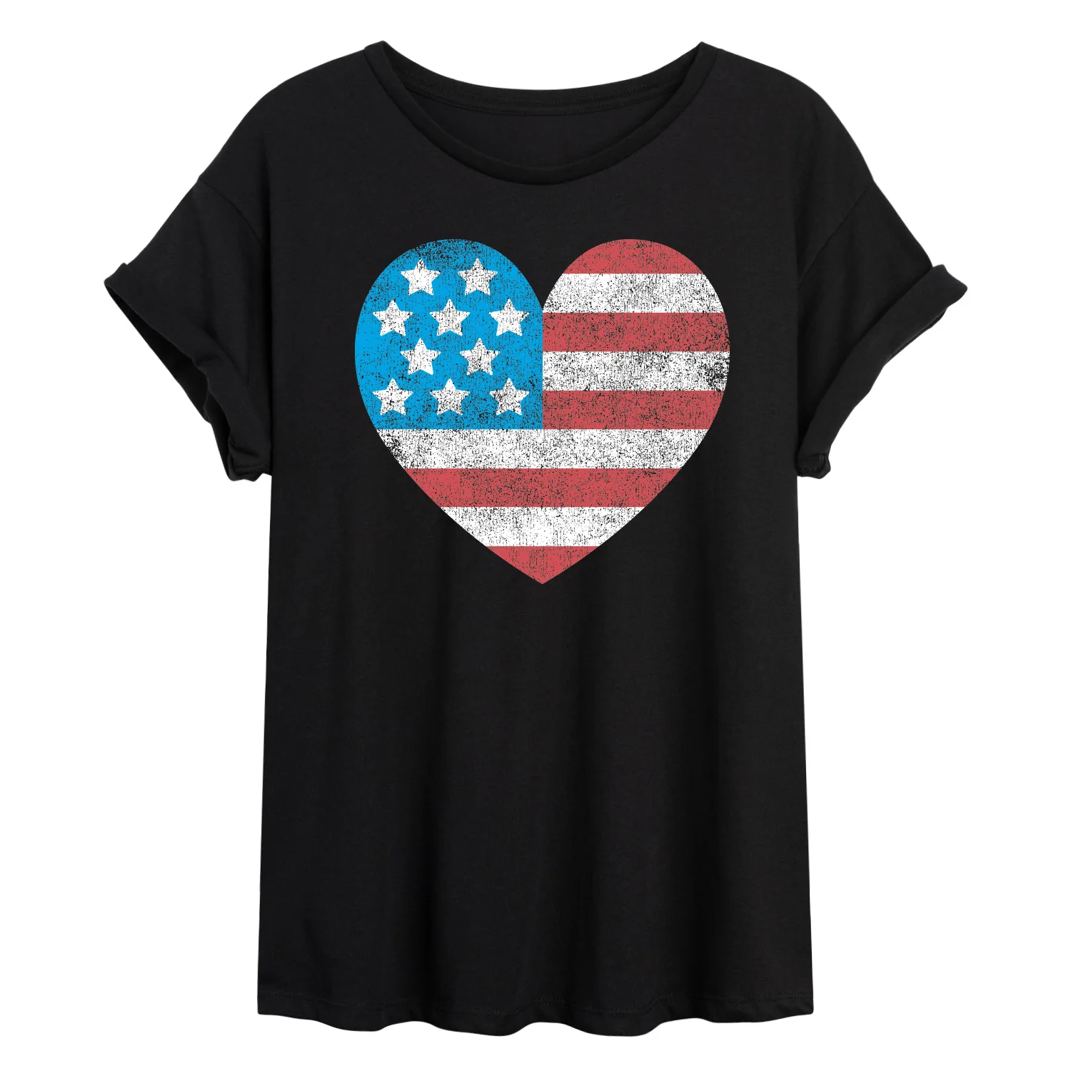 Instant Message - USA Flag Heart - Juniors Oversized Graphic T-Shirt - Image 3