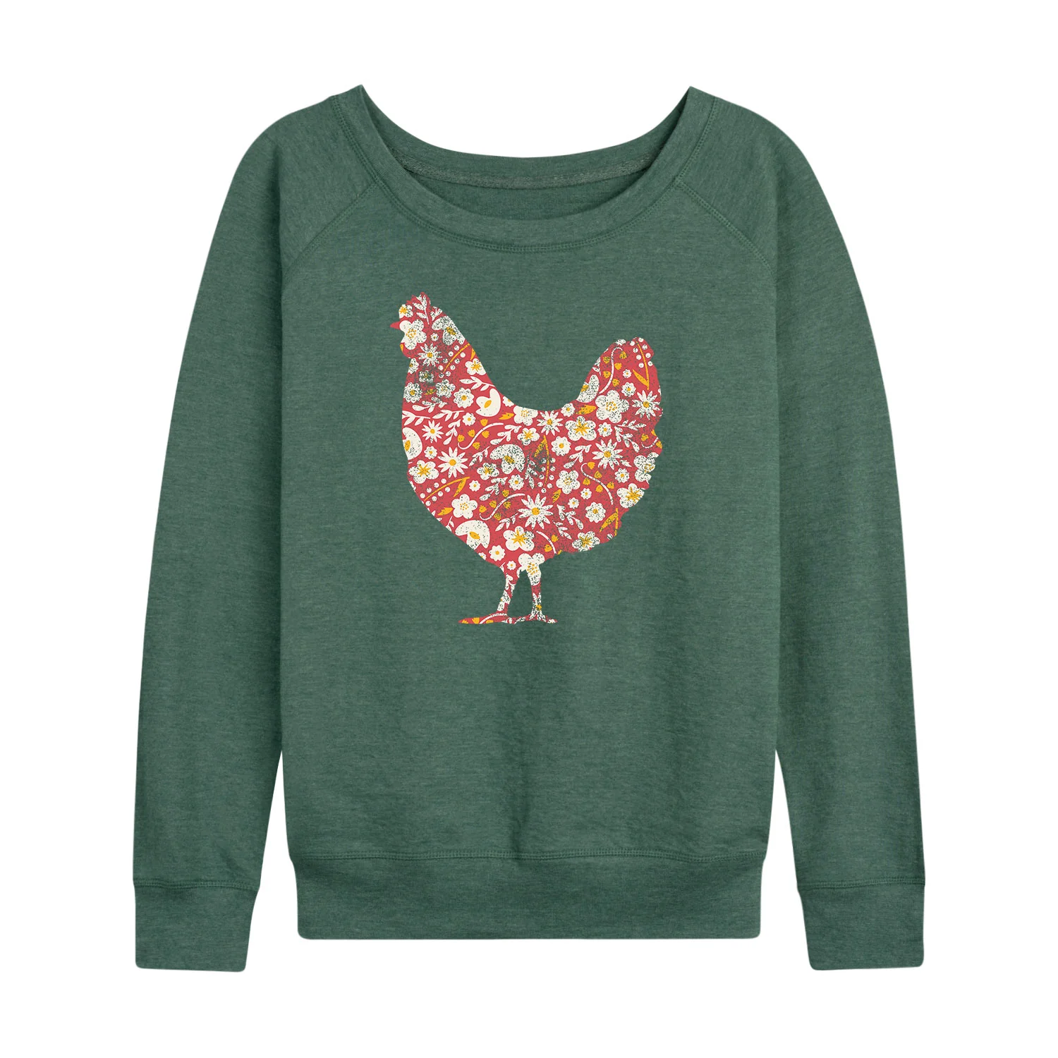 Instant Message - Floral Print Chicken - Ladies French Terry Long Sleeve Shirt