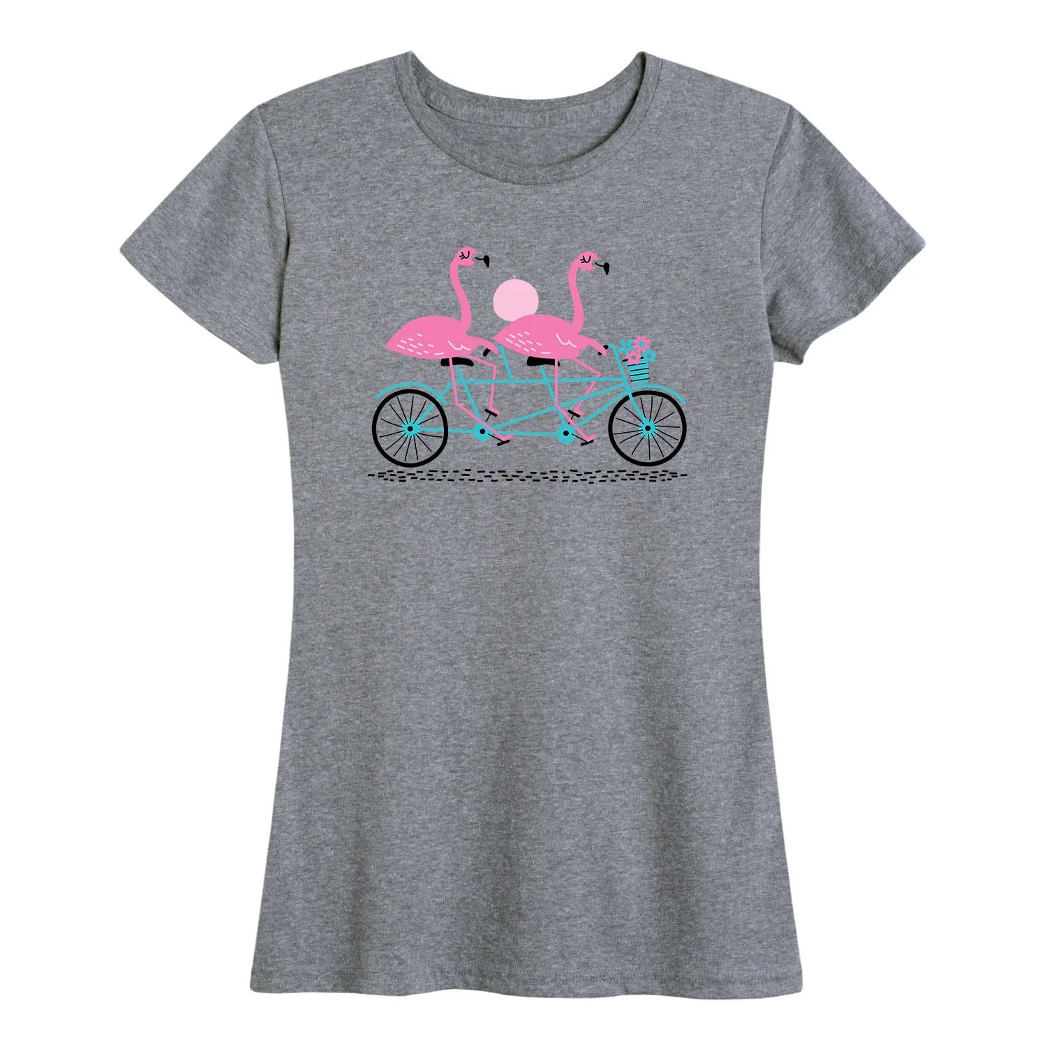 Instant Message - Flamingos Tandem Bike - Women's Short Sleeve Graphic T-Shirt