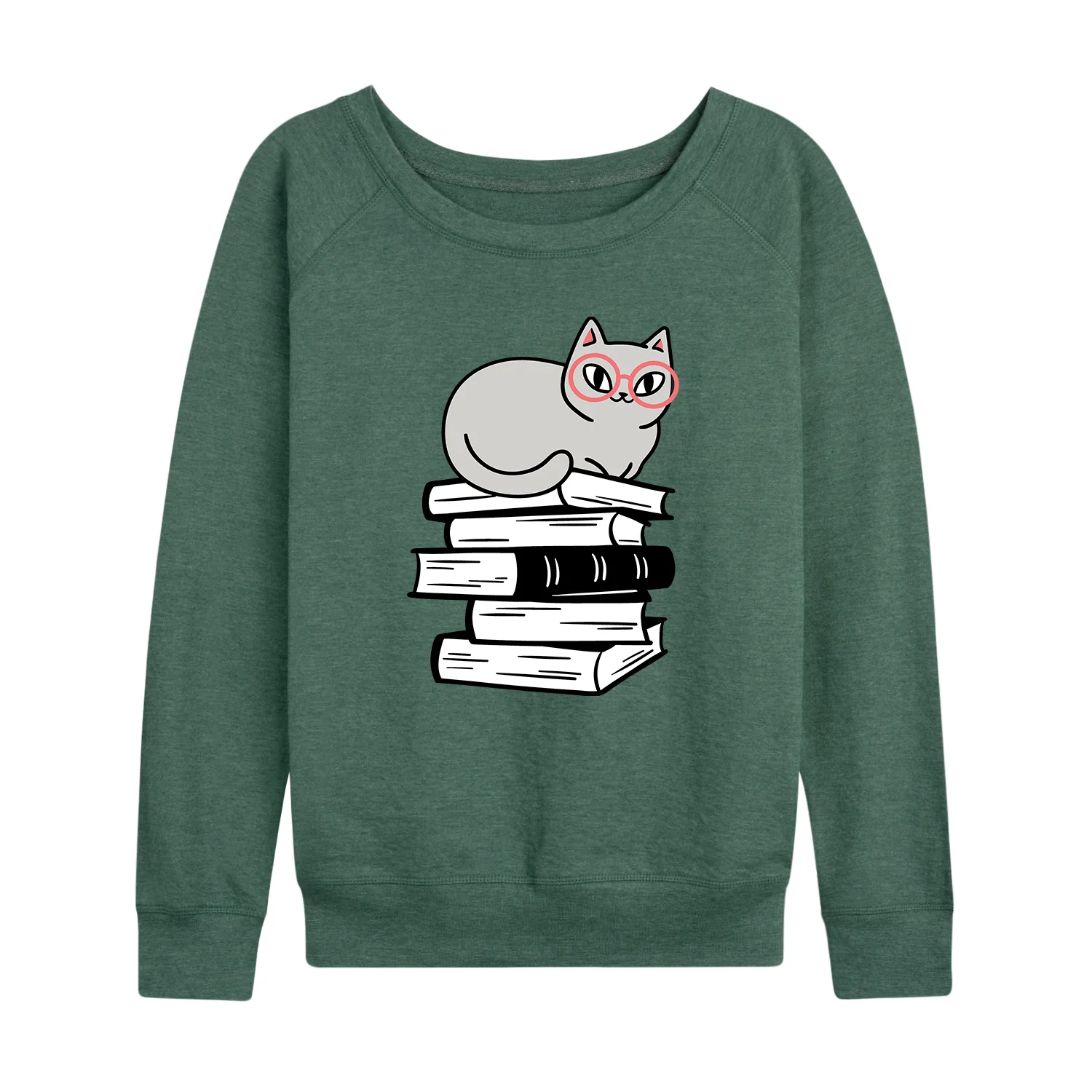 Instant Message - Cat on Books - Women's French Terry Long Sleeve Pullover