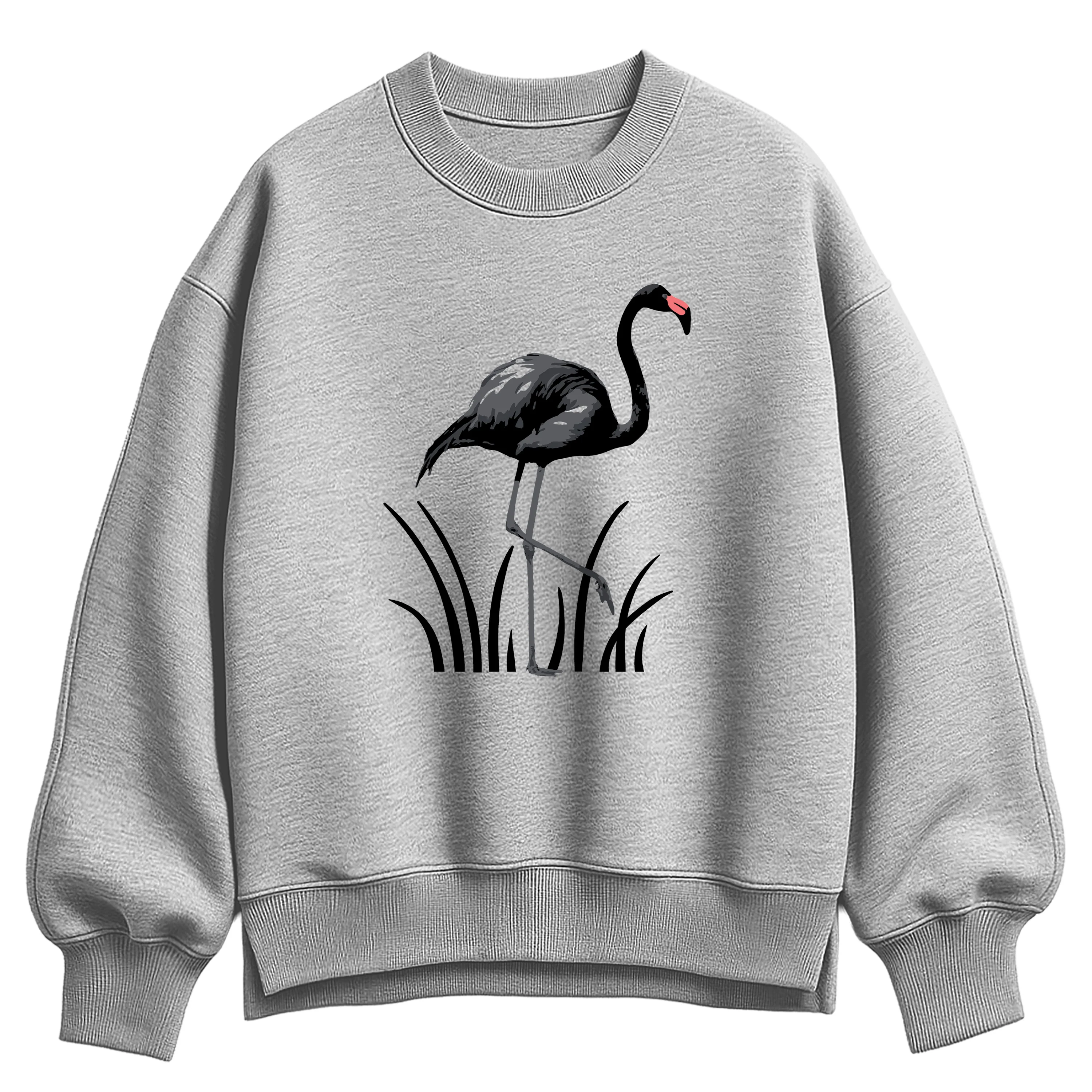Instant Message - Black Flamingo - Women's Oversized Fleece Crew Sweatshirt - Image 2