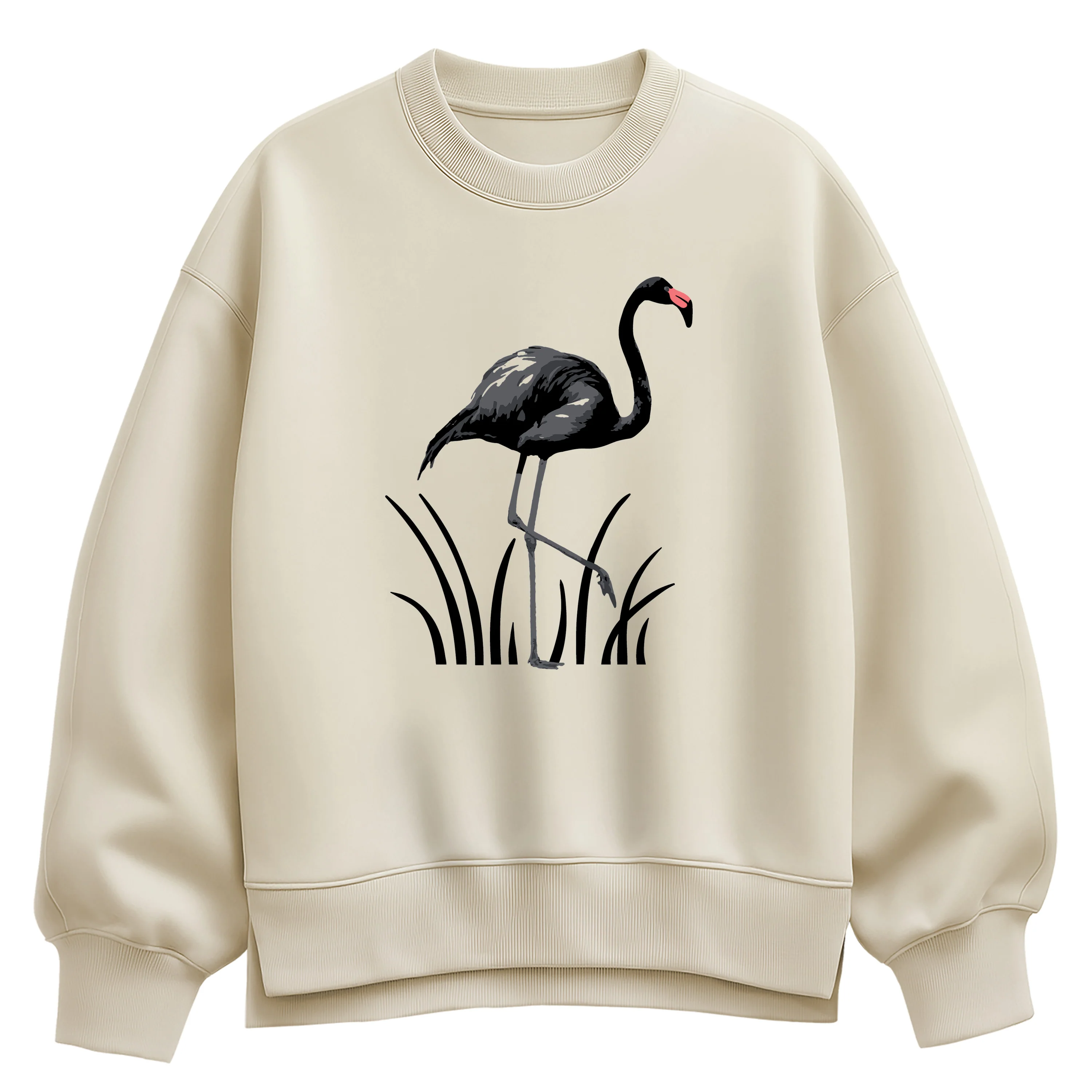 Instant Message - Black Flamingo - Women's Oversized Fleece Crew Sweatshirt - Image 3