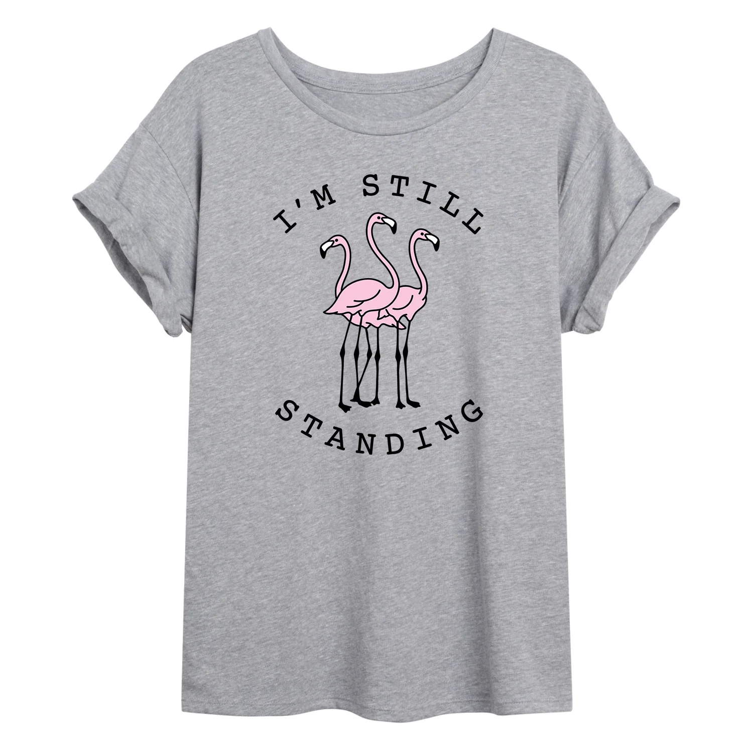 Instant Message - I'm Still Standing Flamingos - Juniors Oversized Graphic T-shirt