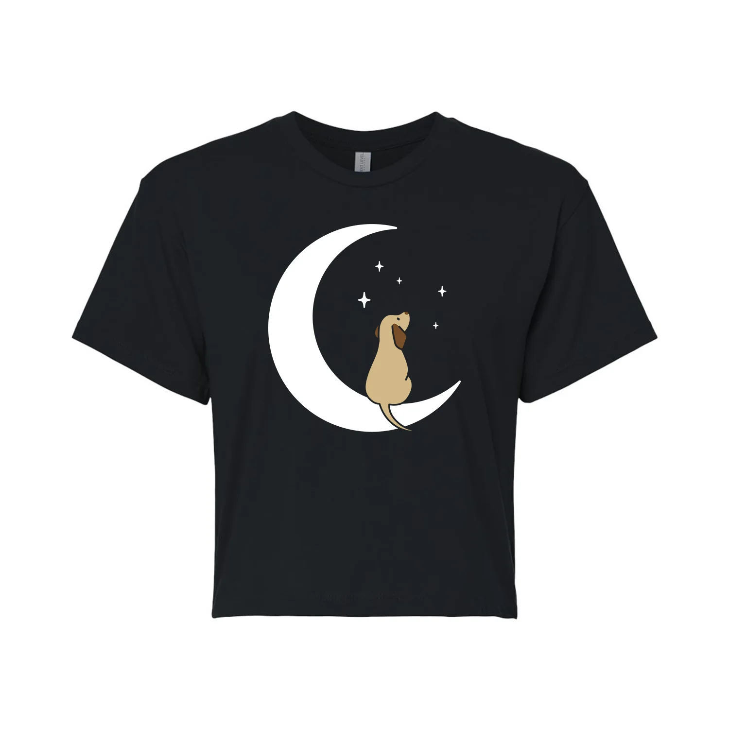 Instant Message - Dog On Moon - Juniors Cropped Short Sleeve Graphic T-shirt