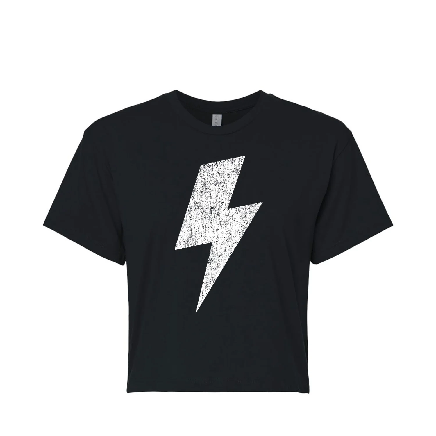 Instant Message - White Lightning Bolt - Juniors Cropped Short Sleeve Graphic T-shirt