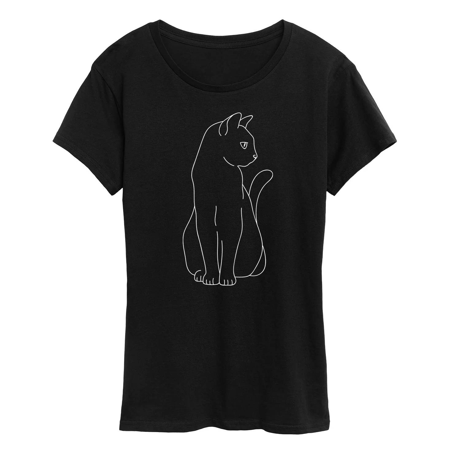 Instant Message - White Cat Outline - Women's Short Sleeve Graphic T-Shirt - Image 2