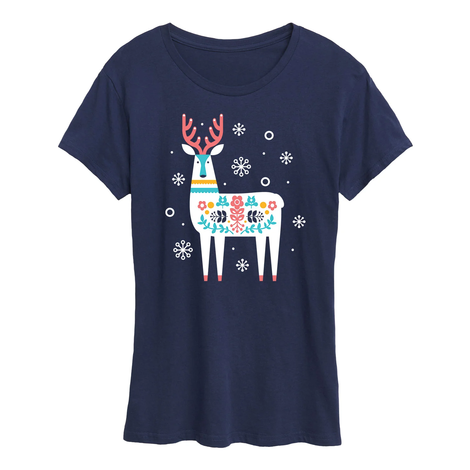 Instant Message - Scandinavian Pattern Reindeer - Women's Short Sleeve Graphic T-shirt