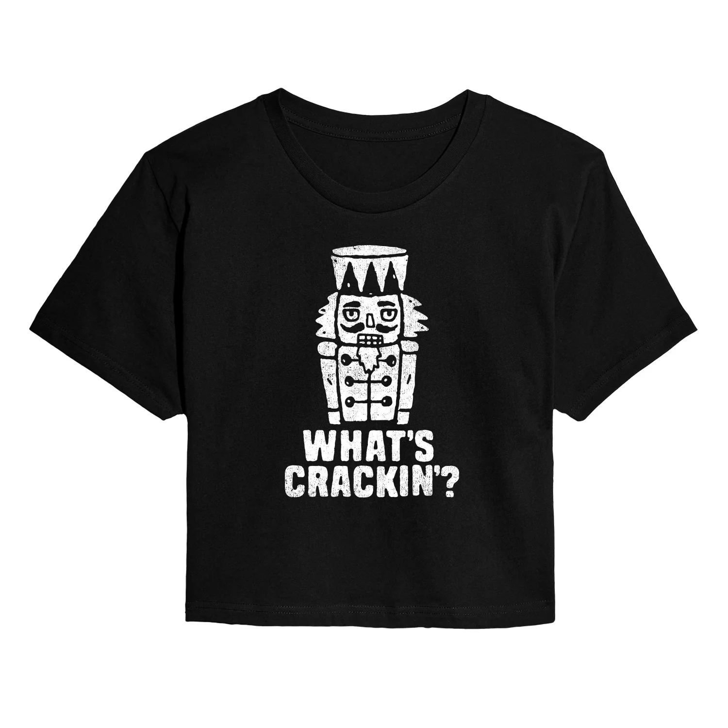 Instant Message - Whats Crackin - Juniors Cropped Short Sleeve Graphic T-Shirt