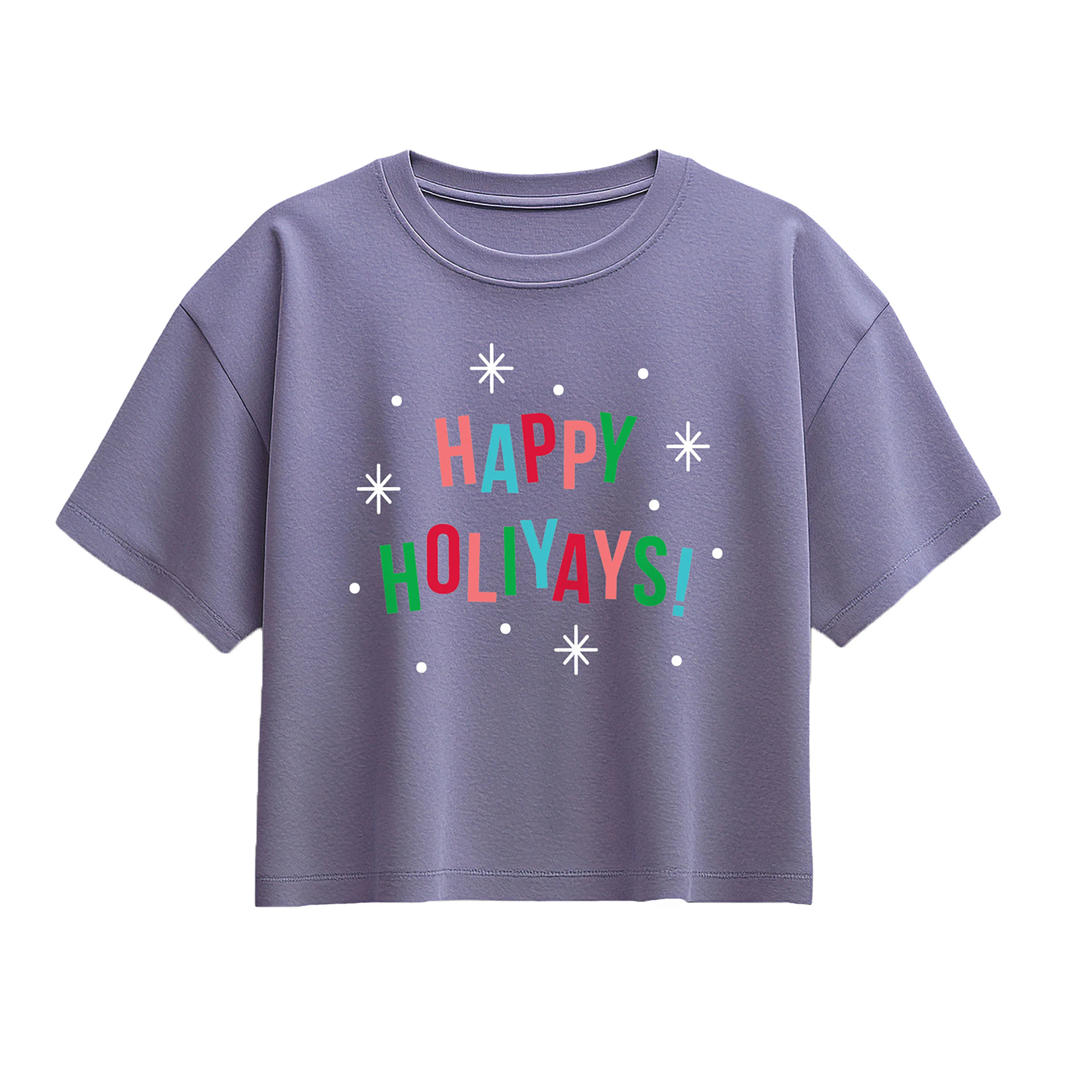 Instant Message - Happy Holiyays - Youth Girl Short Sleeve Boxy Tee - Image 3