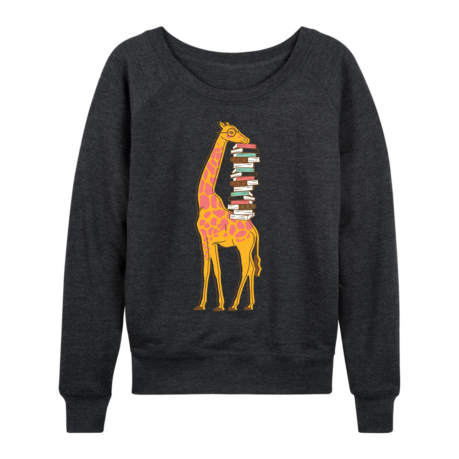 Instant Message - Giraffe Carrying Books - Women's French Terry Long Sleeve Pullover