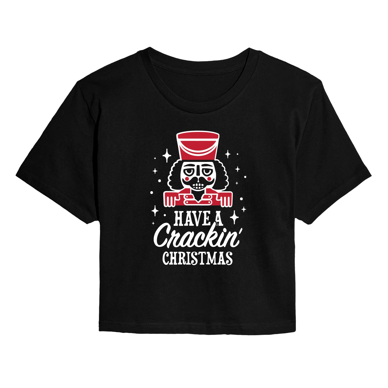 Instant Message - Crackin Christmas - Juniors Cropped Short Sleeve Graphic T-Shirt