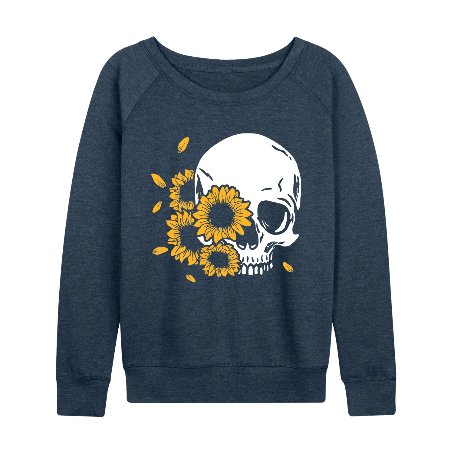 Instant Message - Sunflower Skull - Women's French Terry Long Sleeve Pullover