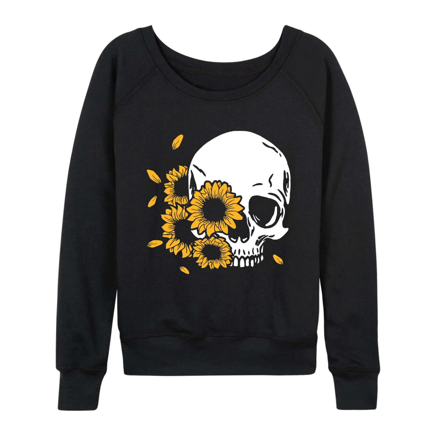 Instant Message - Sunflower Skull - Women's French Terry Long Sleeve Pullover - Image 2