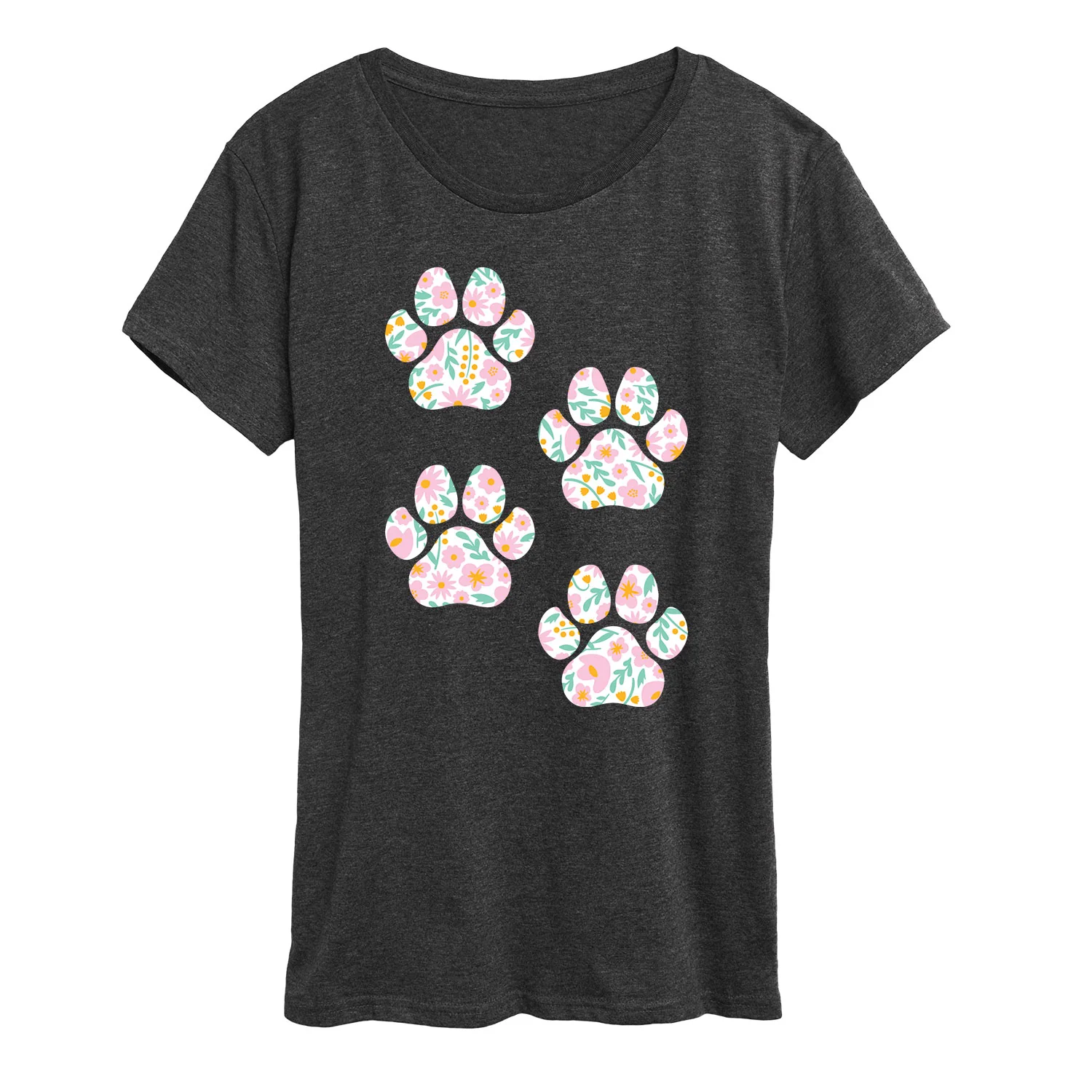 Instant Message - Floral Dog Paw Prints - Women's Short Sleeve Graphic T-Shirt - Image 2