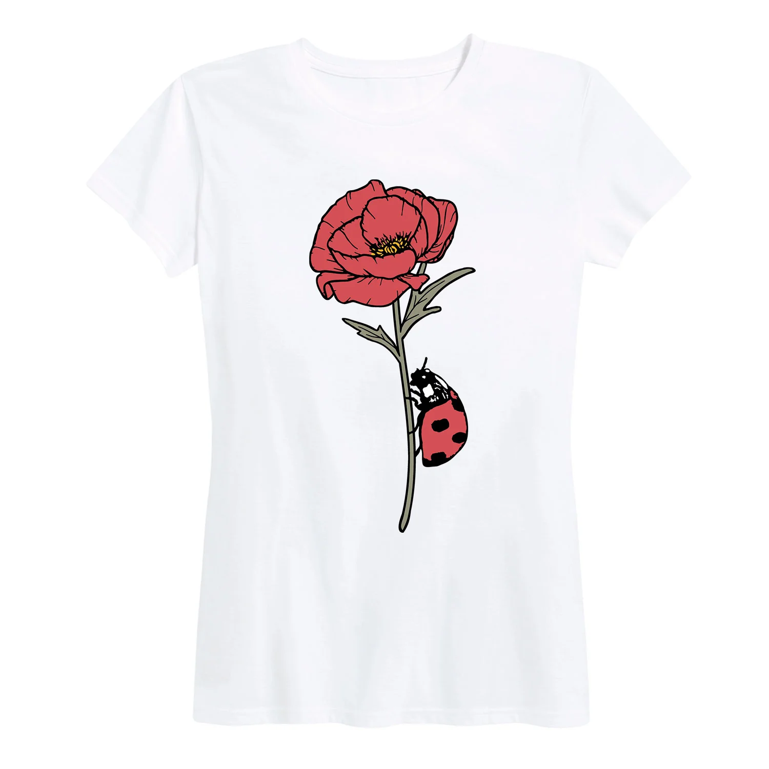 Instant Message - Ladybug on Poppy - Women's Short Sleeve Graphic T-shirt - Image 3